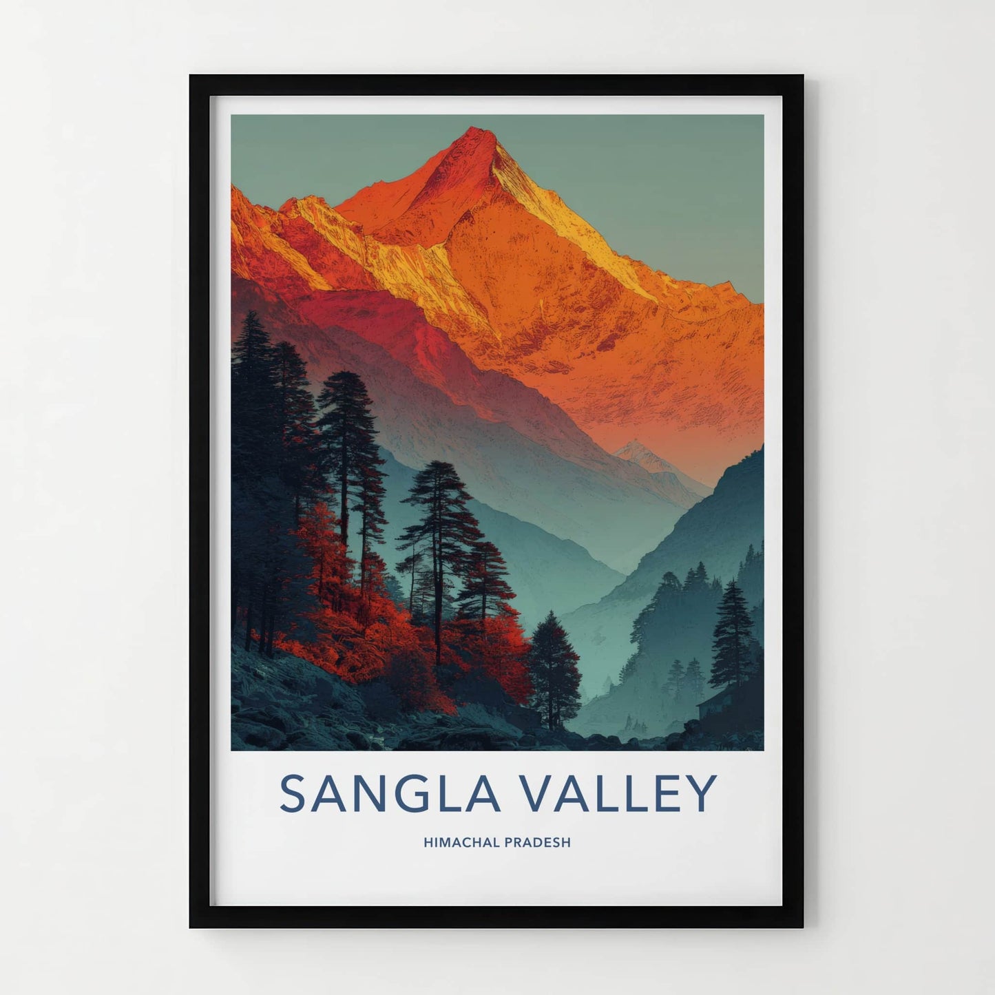 Sangla Valley Poster - India Himachal Pradesh Orange Peaks Wall Decor