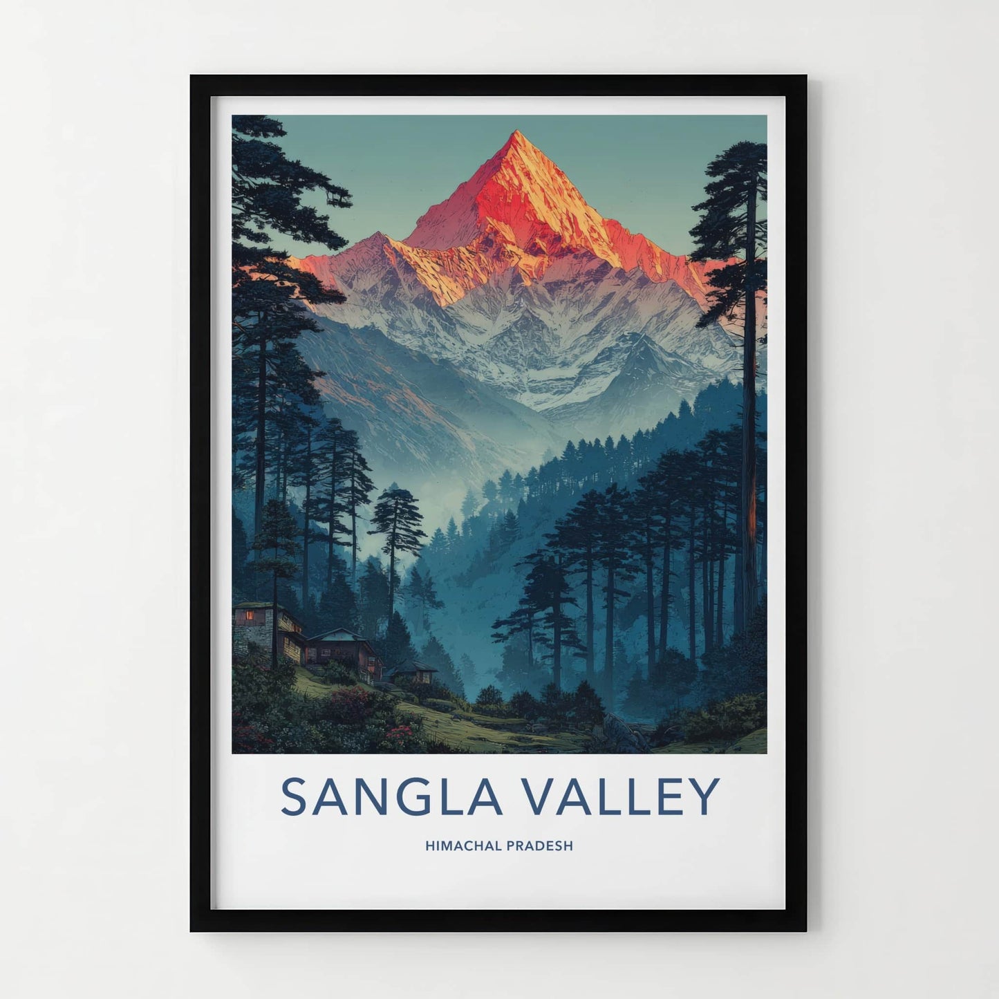 Sangla Valley Poster - India Travel Print - Sunset Peak Forest Home Decor