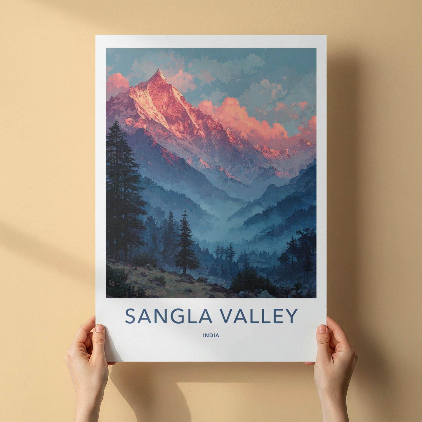 Sangla Valley Poster - India Wall Art - Himachal Pradesh Red Sunset Peaks Gift