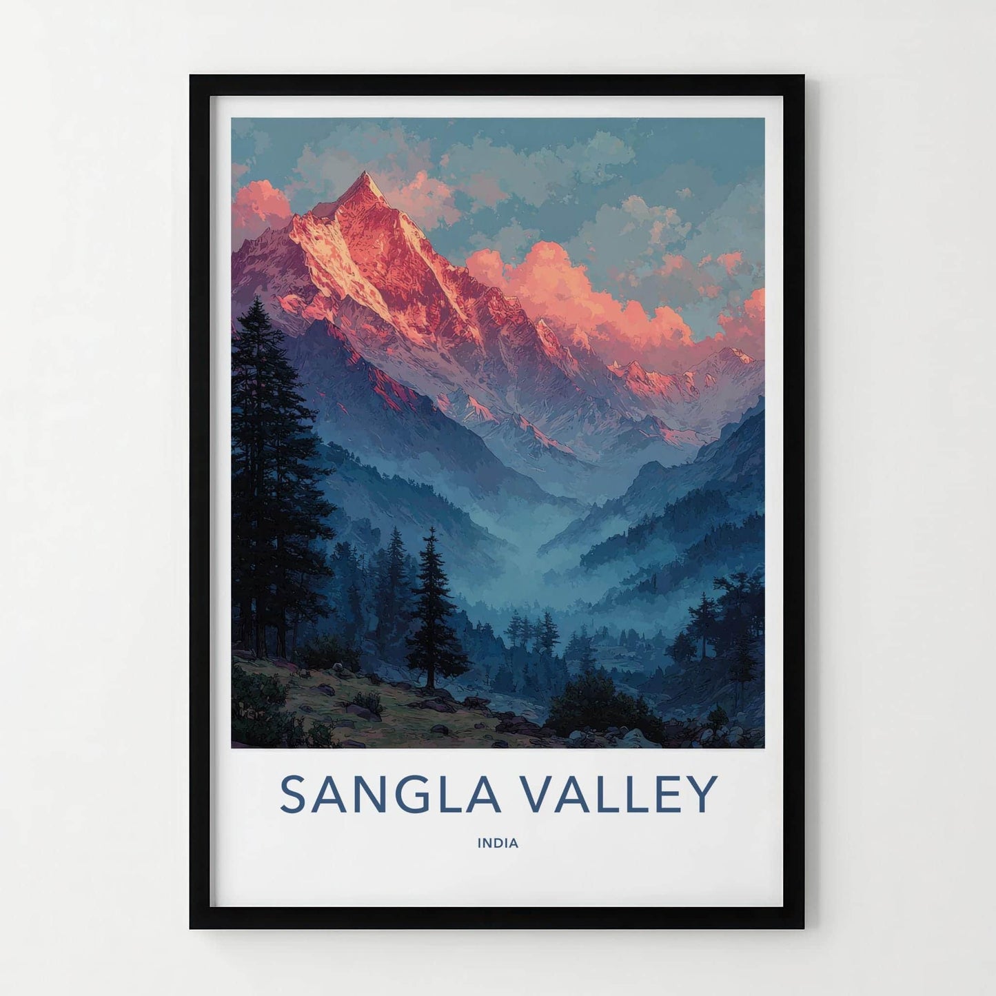 Sangla Valley Poster - India Wall Art - Himachal Pradesh Red Sunset Peaks Gift