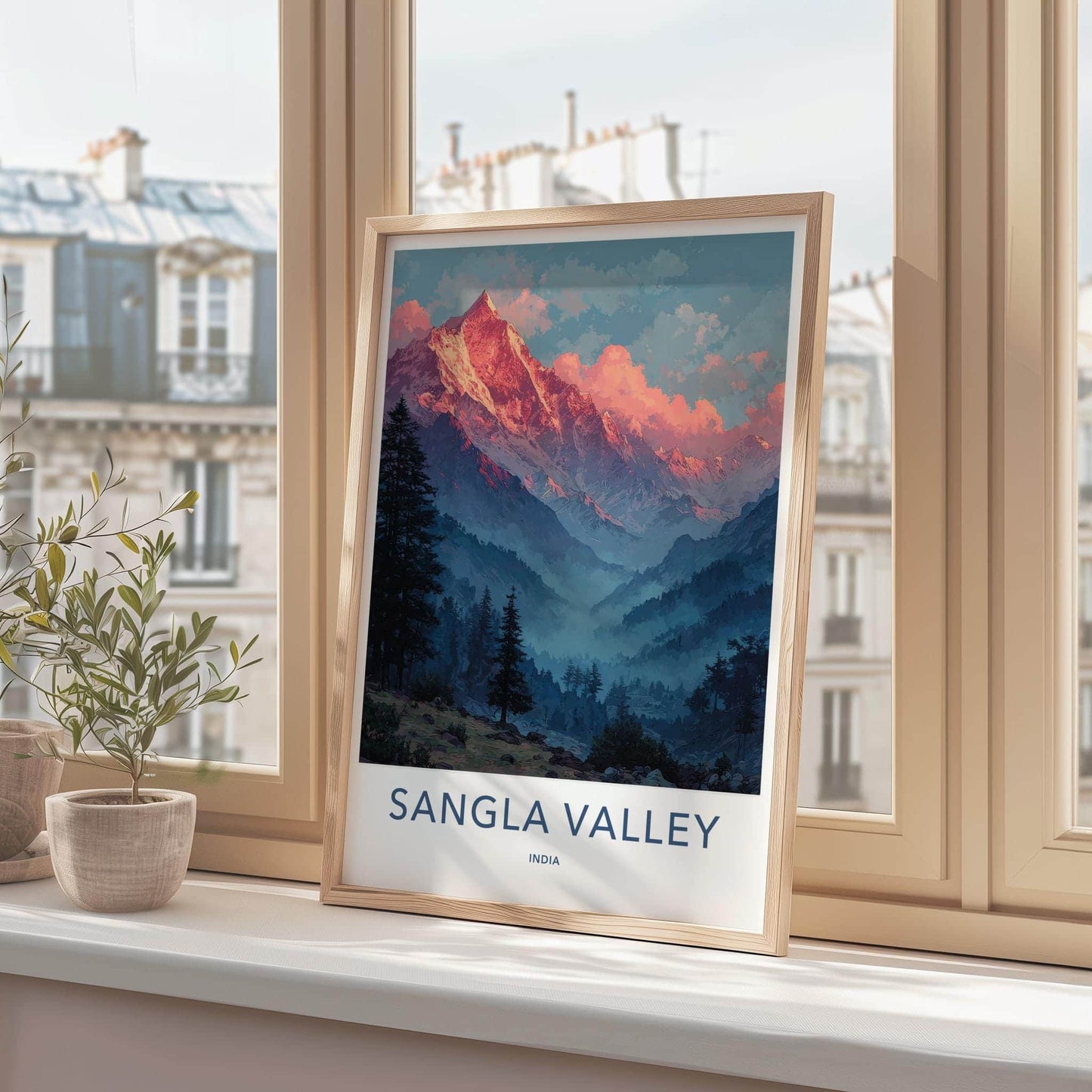 Sangla Valley Poster - India Wall Art - Himachal Pradesh Red Sunset Peaks Gift