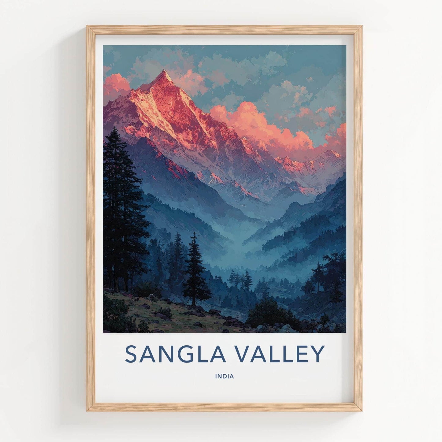 Sangla Valley Poster - India Wall Art - Himachal Pradesh Red Sunset Peaks Gift