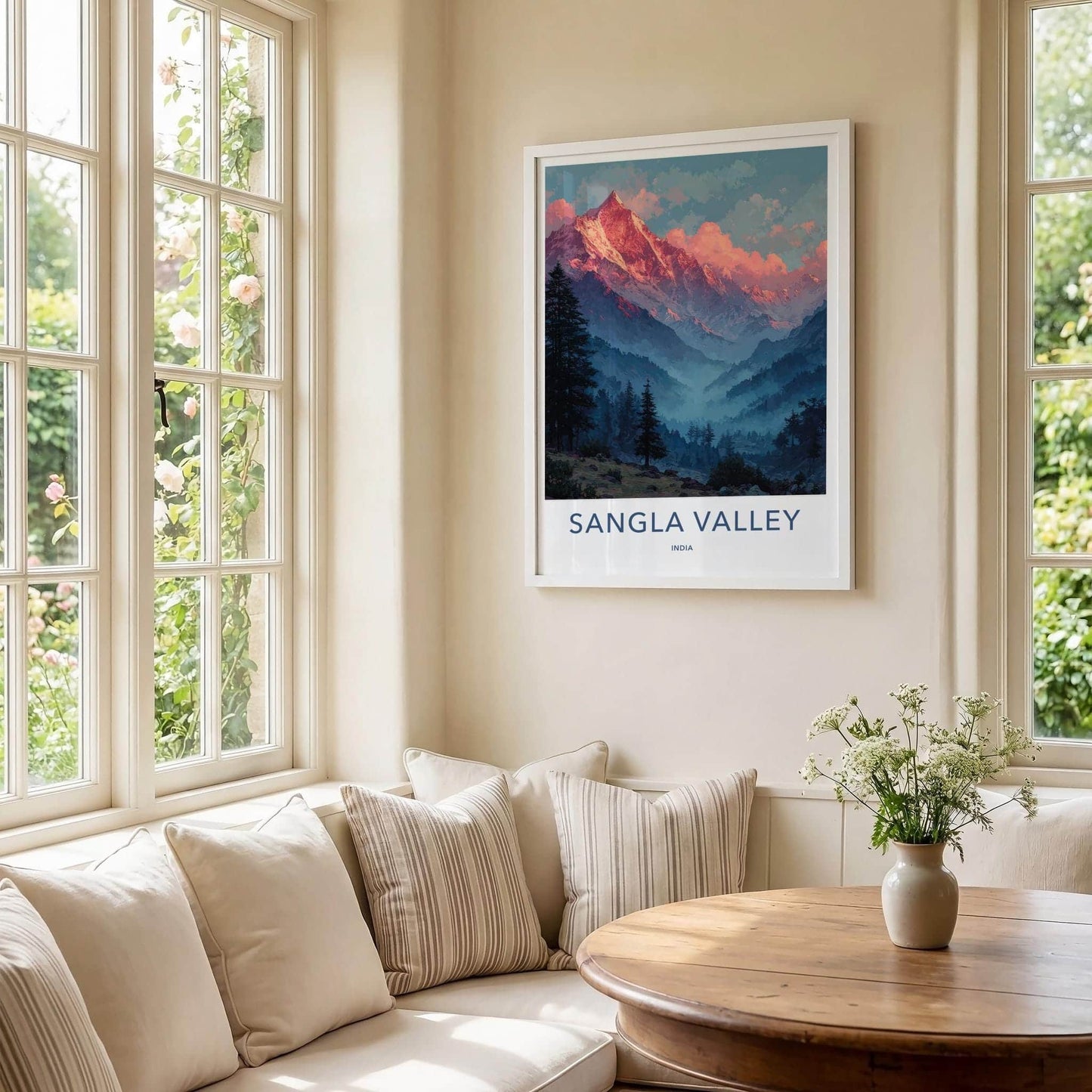 Sangla Valley Poster - India Wall Art - Himachal Pradesh Red Sunset Peaks Gift
