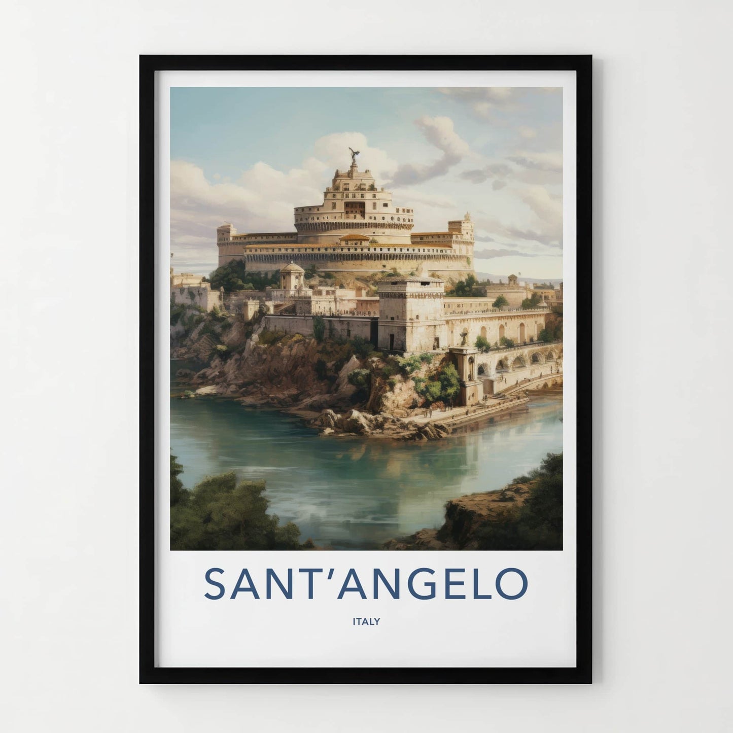 Sant Angelo Poster - Italy Travel Art - Riverbank Ancient Fortress Home Decor