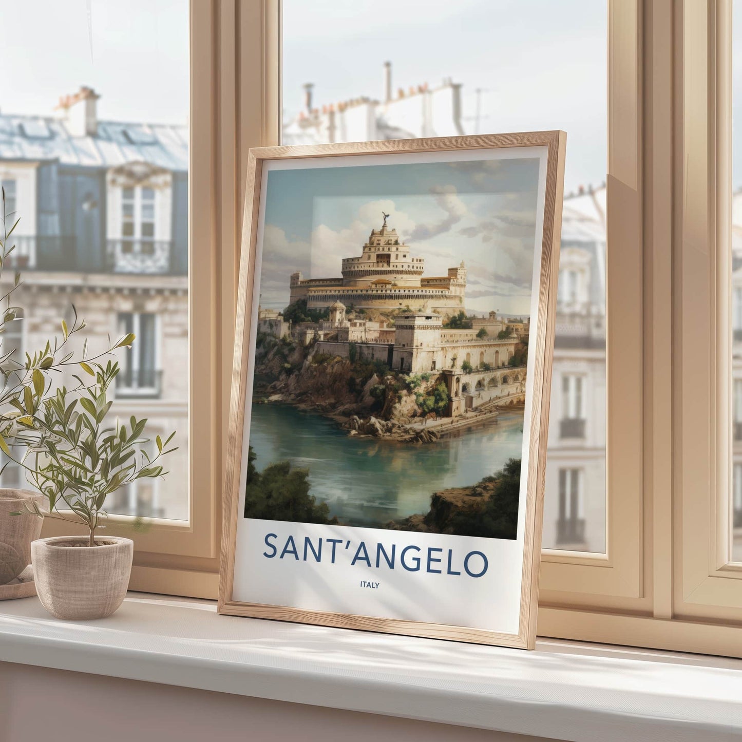 Sant Angelo Poster - Italy Travel Art - Riverbank Ancient Fortress Home Decor