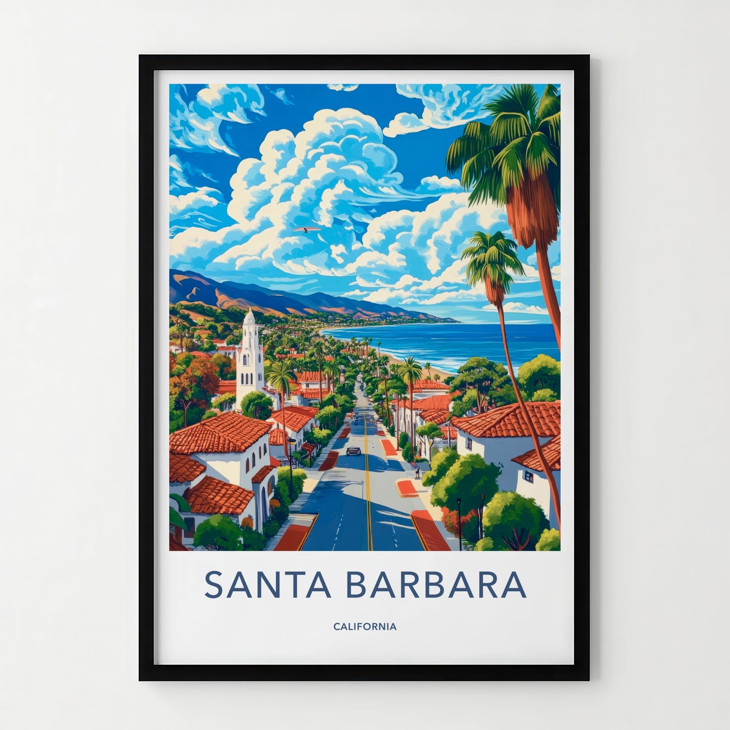 Santa Barbara Poster - California Travel Art - Beachside Town Vista Gift