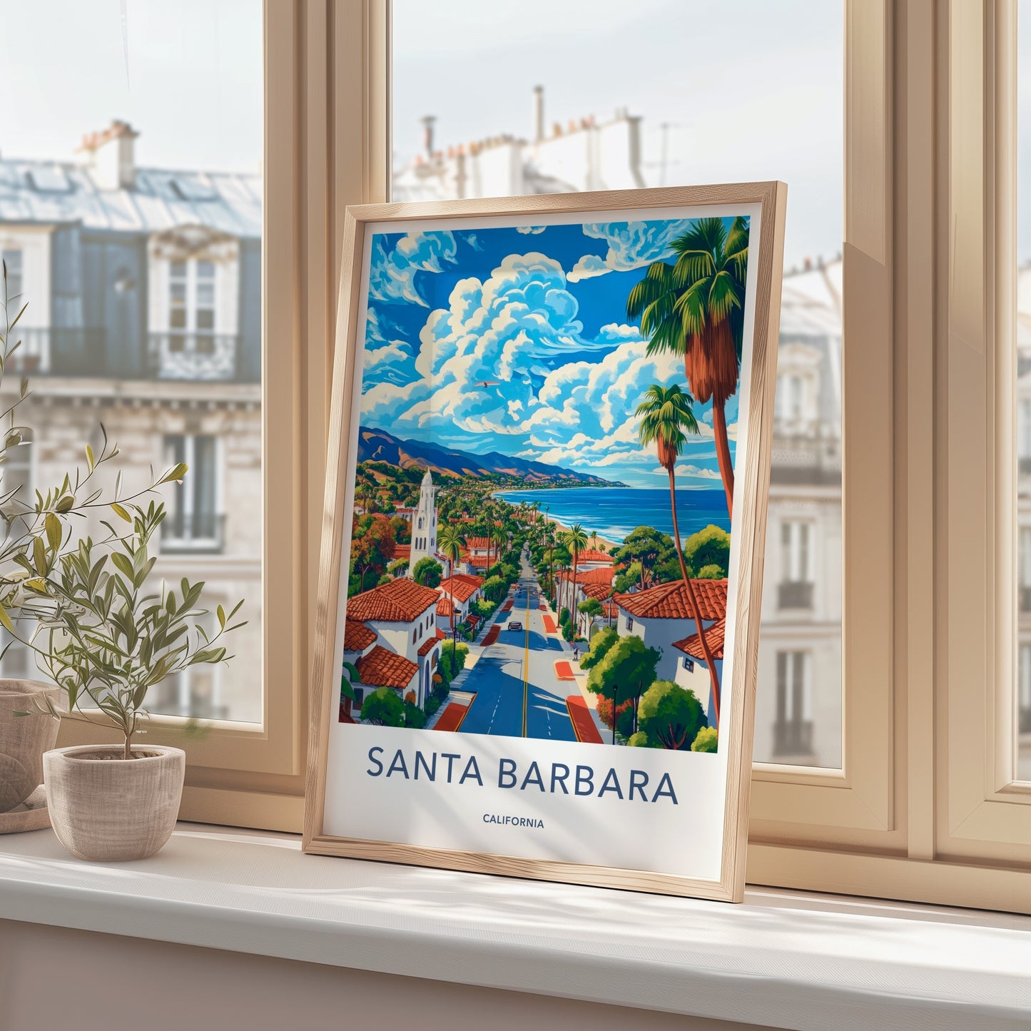 Santa Barbara Poster - California Travel Art - Beachside Town Vista Gift