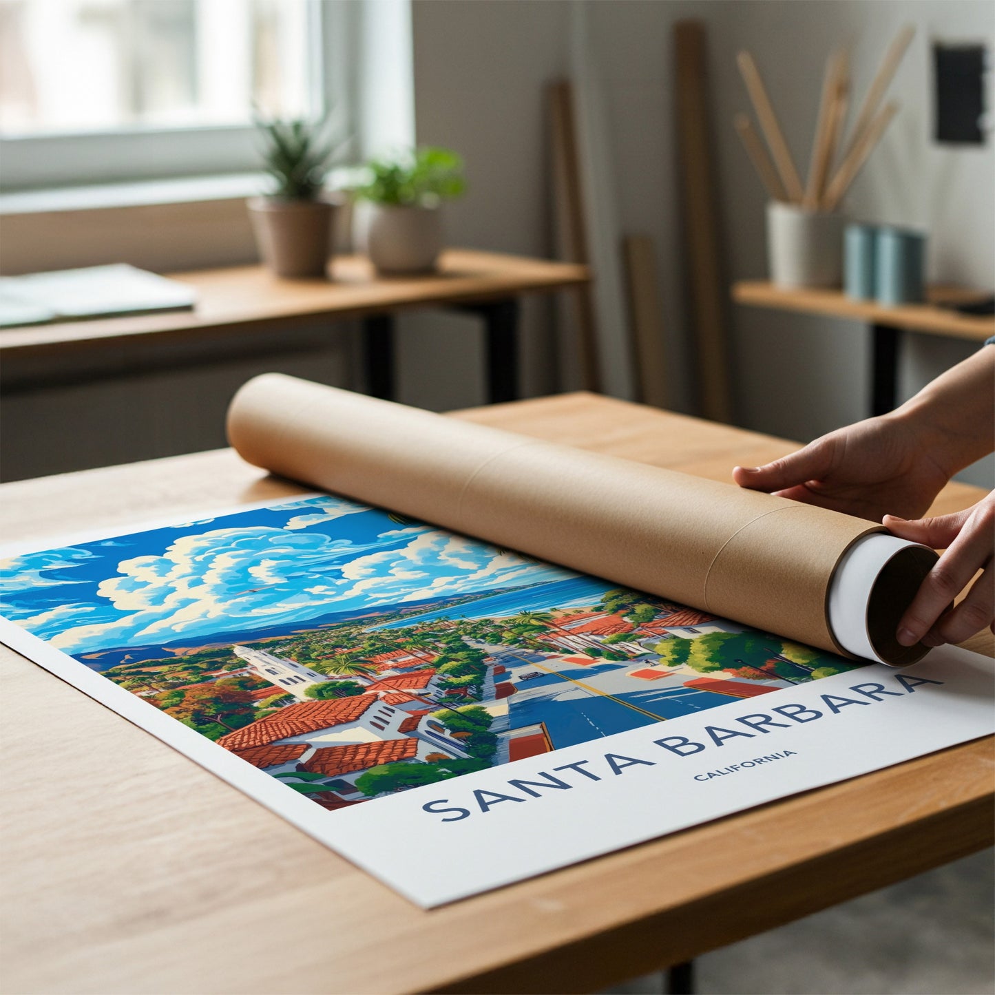 Santa Barbara Poster - California Travel Art - Beachside Town Vista Gift