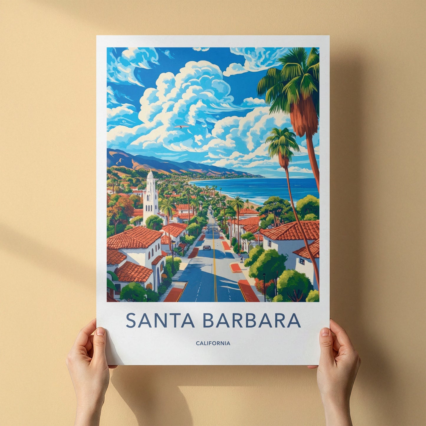 Santa Barbara Poster - California Travel Art - Beachside Town Vista Gift