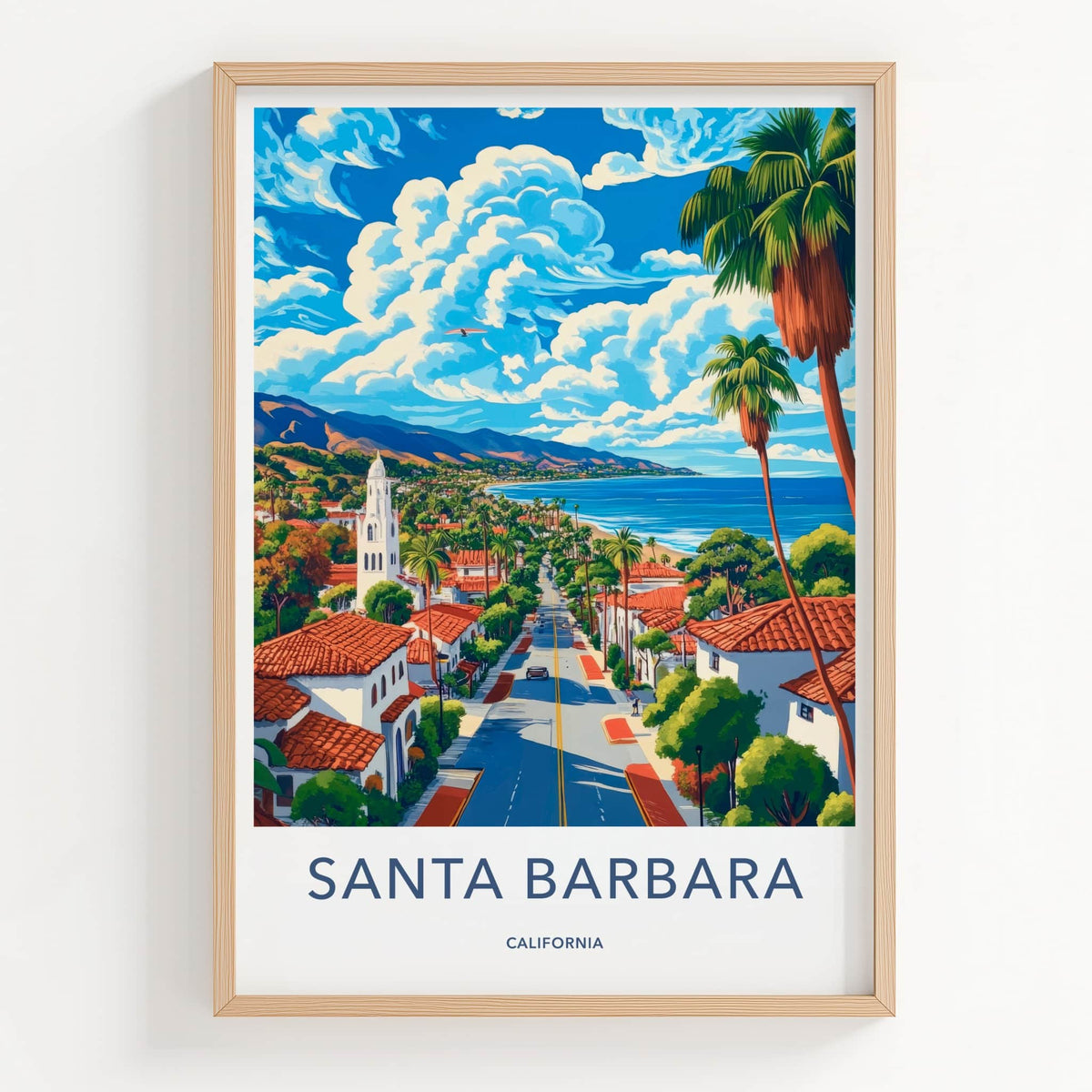 Santa Barbara Poster - California Travel Art - Beachside Town Vista Gift