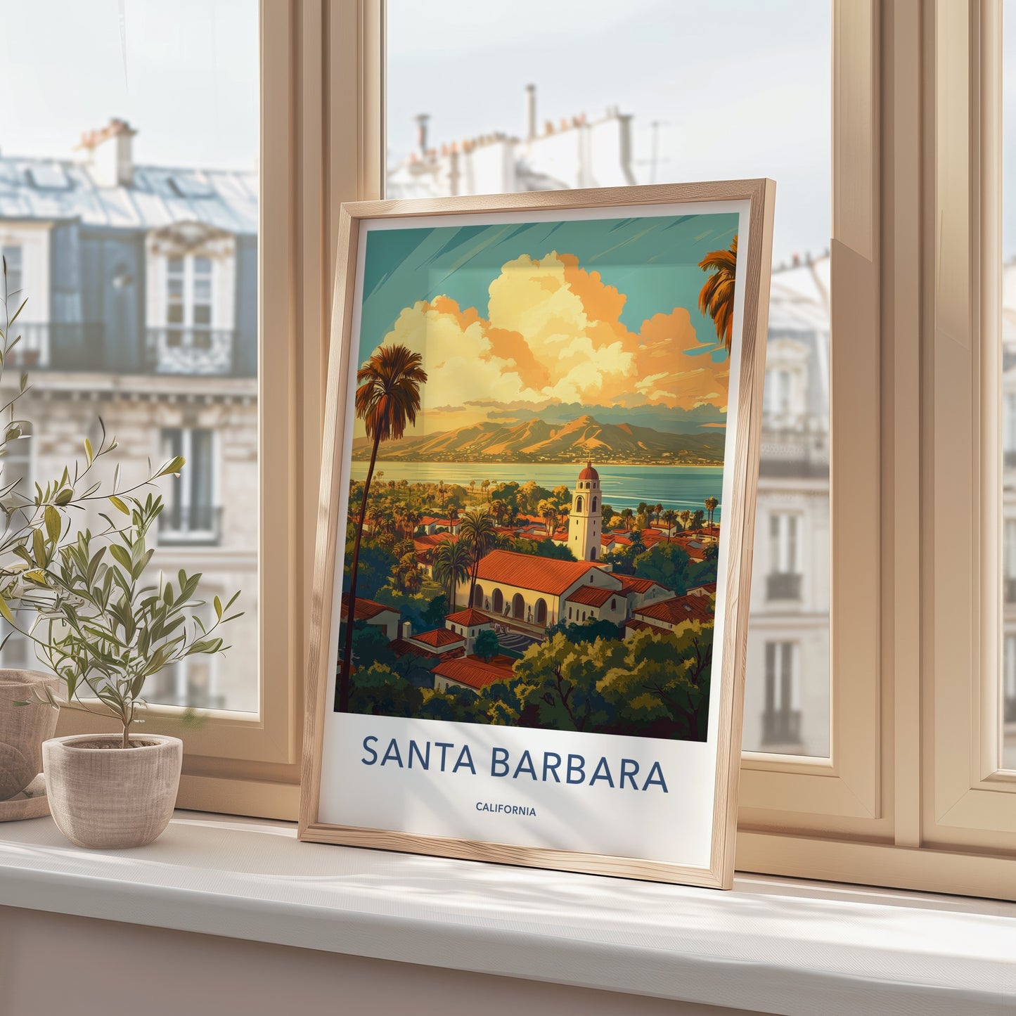 Santa Barbara Poster - California Travel Art - Coastal Mission View Home Decor