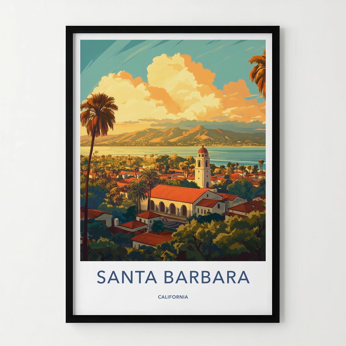 Santa Barbara Poster - California Travel Art - Coastal Mission View Home Decor