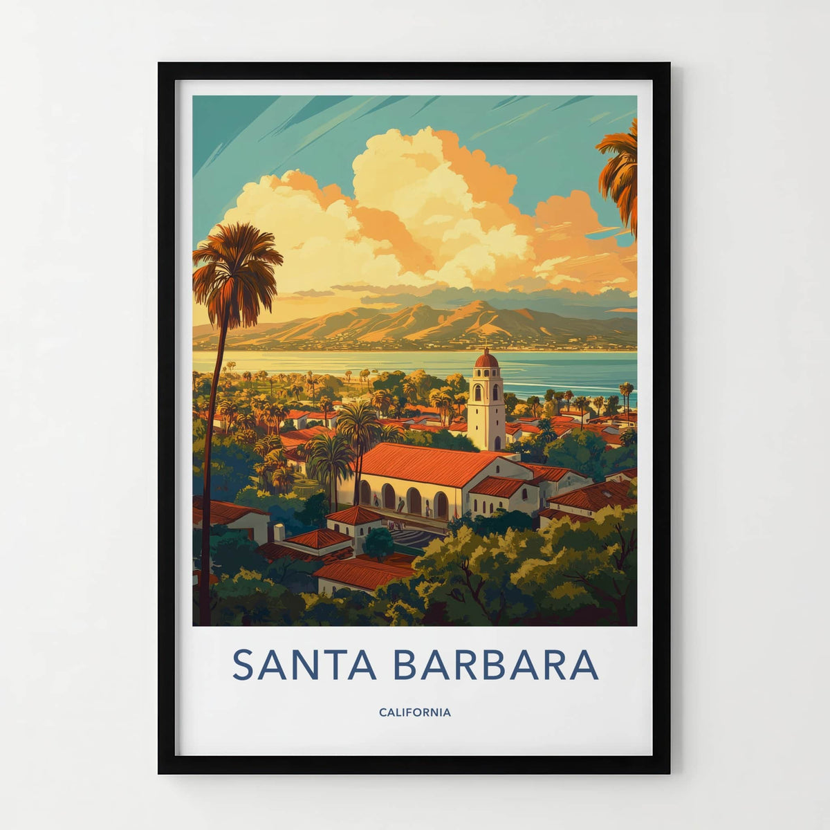 Santa Barbara Poster - California Travel Art - Coastal Mission View Home Decor
