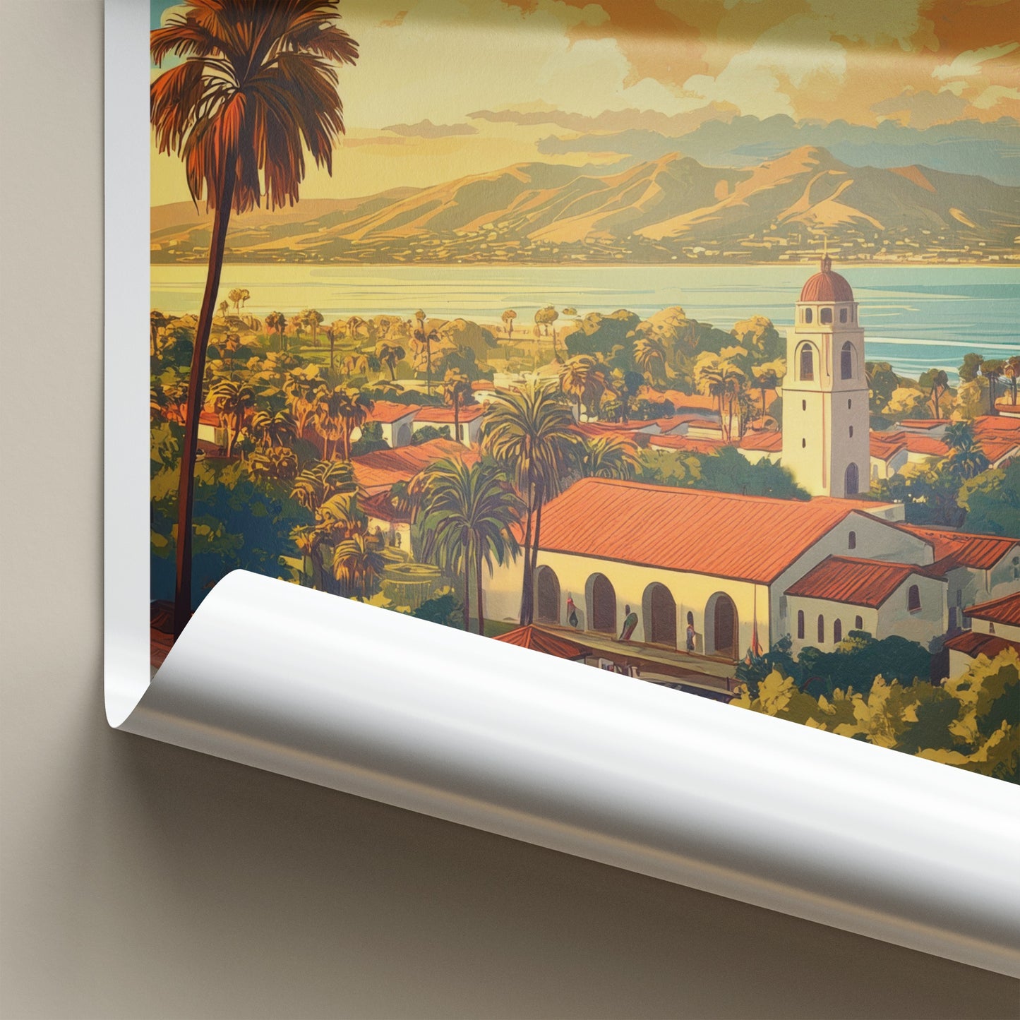 Santa Barbara Poster - California Travel Art - Coastal Mission View Home Decor