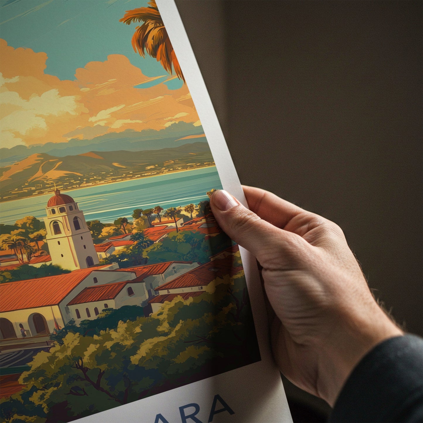 Santa Barbara Poster - California Travel Art - Coastal Mission View Home Decor