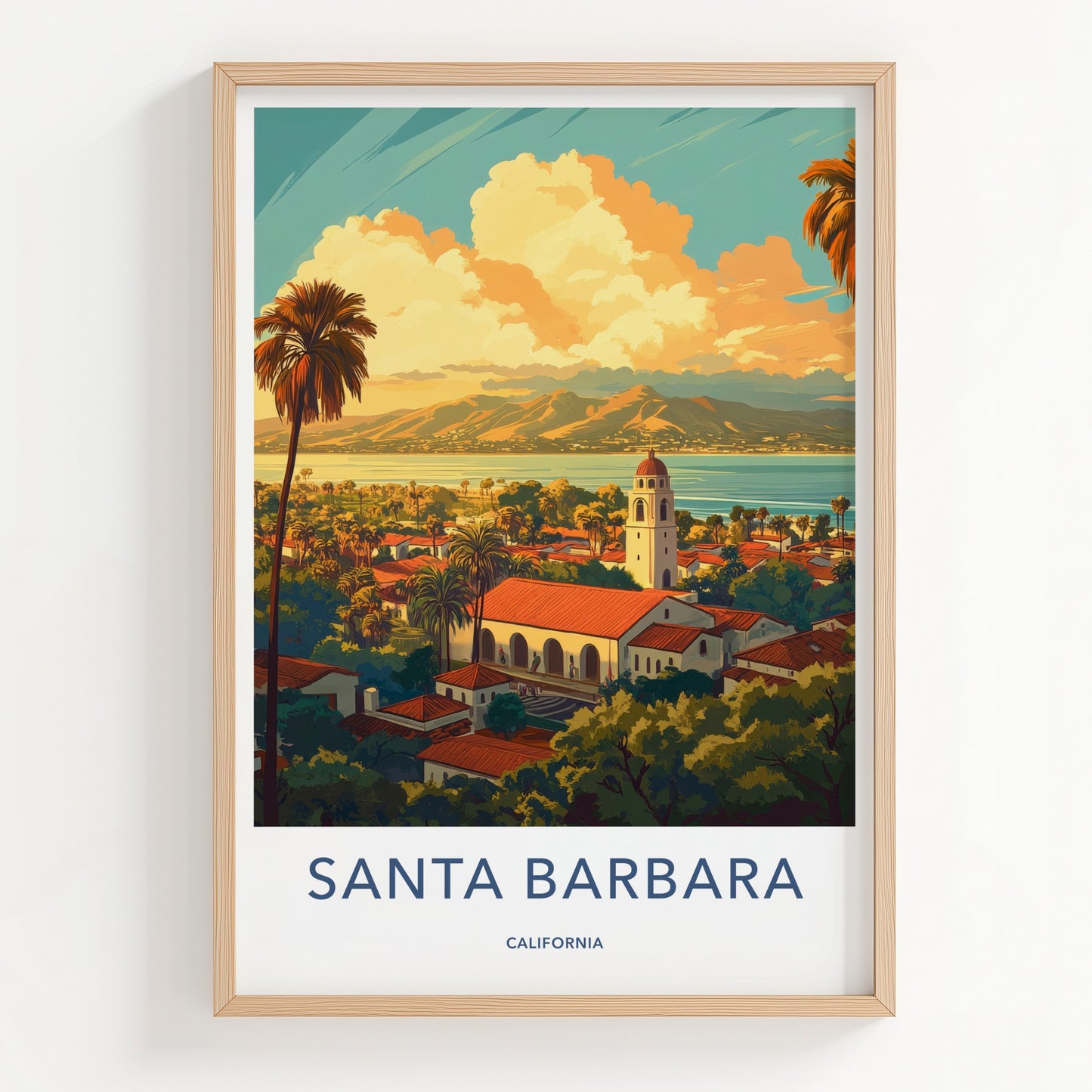 Santa Barbara Poster - California Travel Art - Coastal Mission View Home Decor