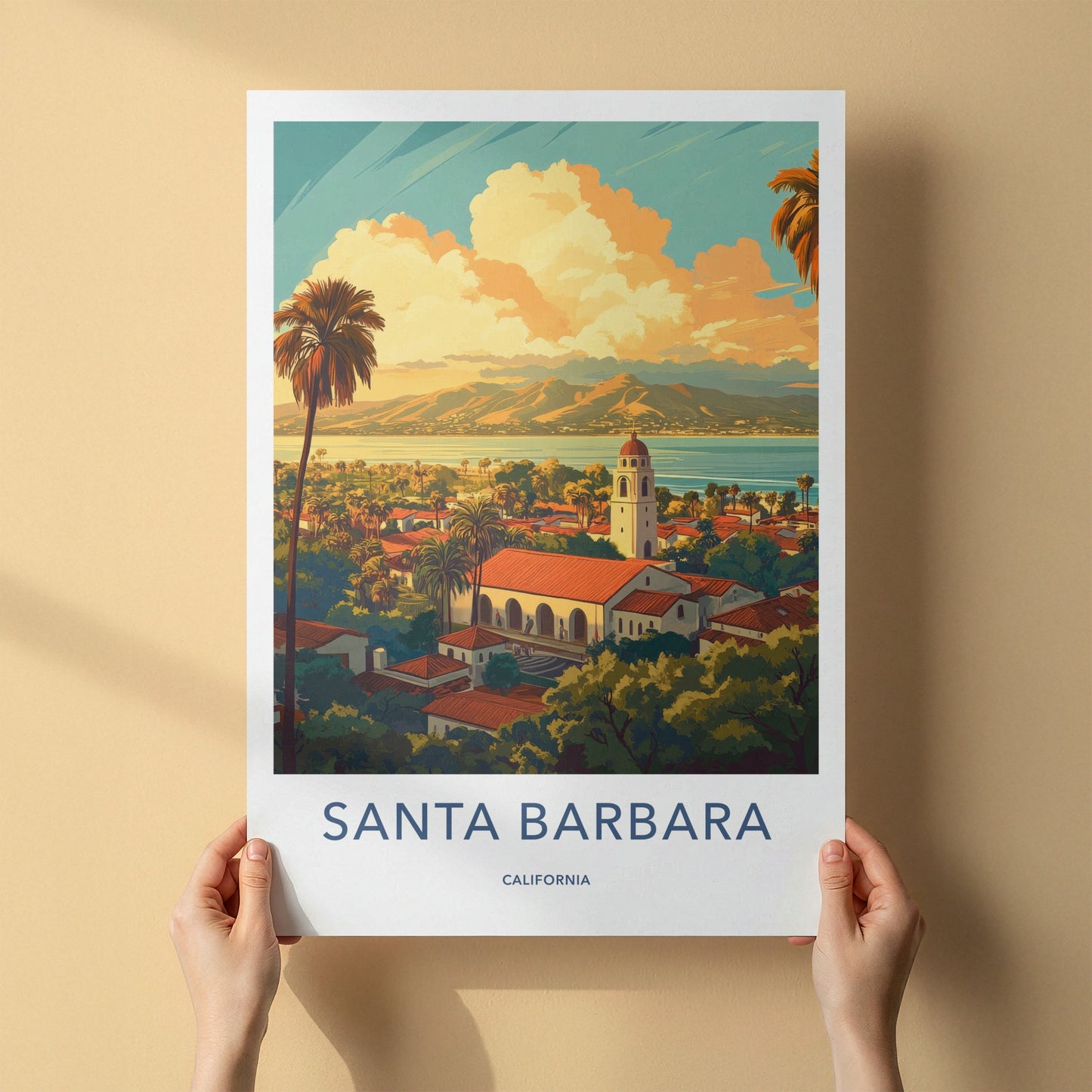 Santa Barbara Poster - California Travel Art - Coastal Mission View Home Decor