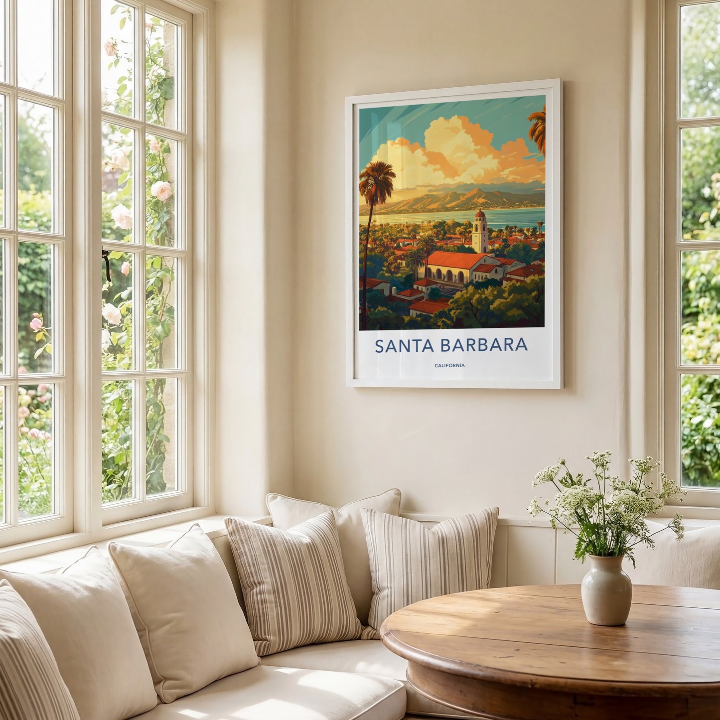 Santa Barbara Poster - California Travel Art - Coastal Mission View Home Decor