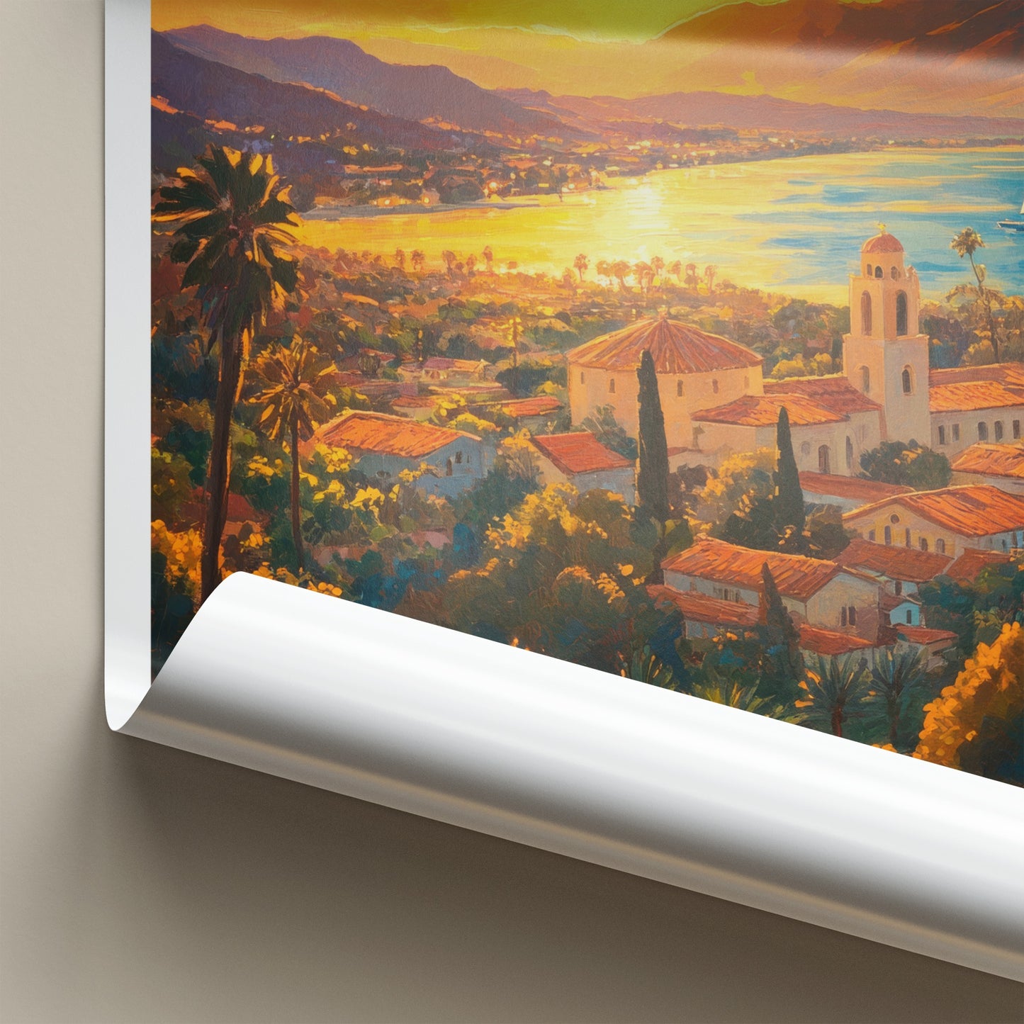 Santa Barbara Poster - California Travel Art - Golden Coastal Sunset Home Decor
