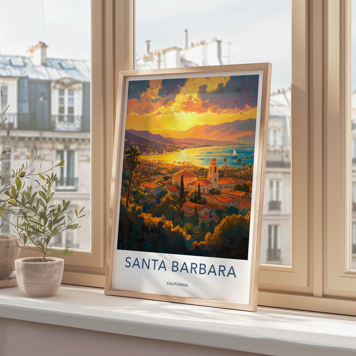 Santa Barbara Poster - California Travel Art - Golden Coastal Sunset Home Decor