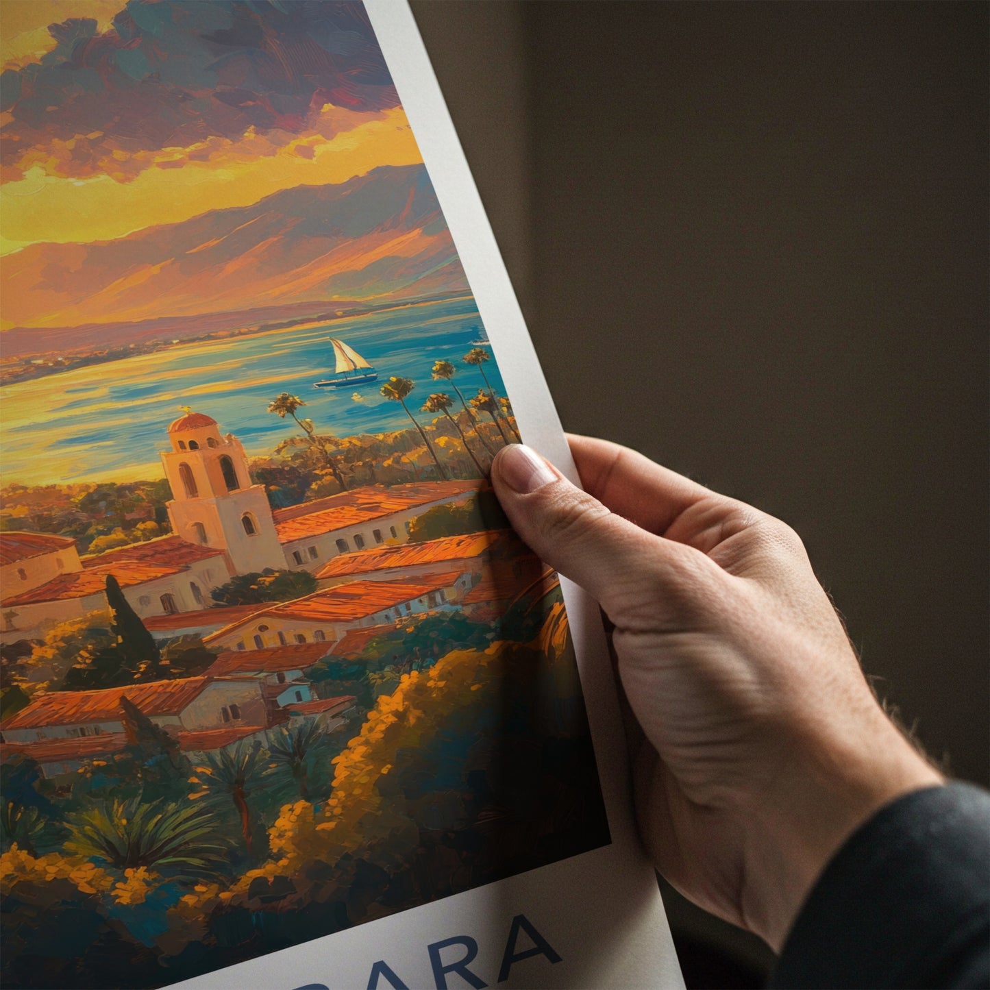 Santa Barbara Poster - California Travel Art - Golden Coastal Sunset Home Decor