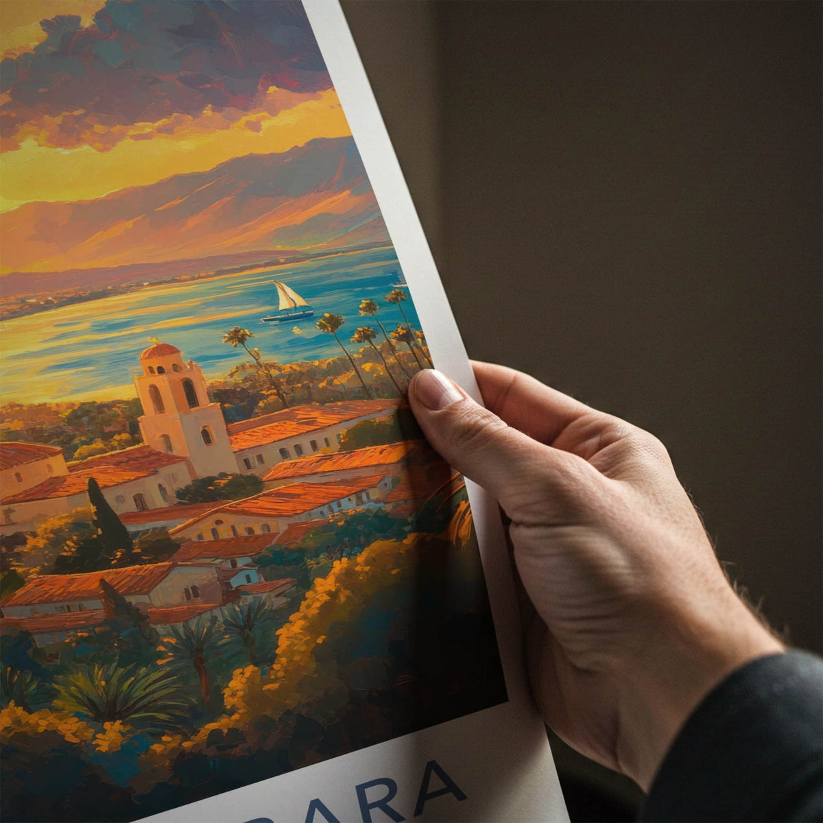 Santa Barbara Poster - California Travel Art - Golden Coastal Sunset Home Decor