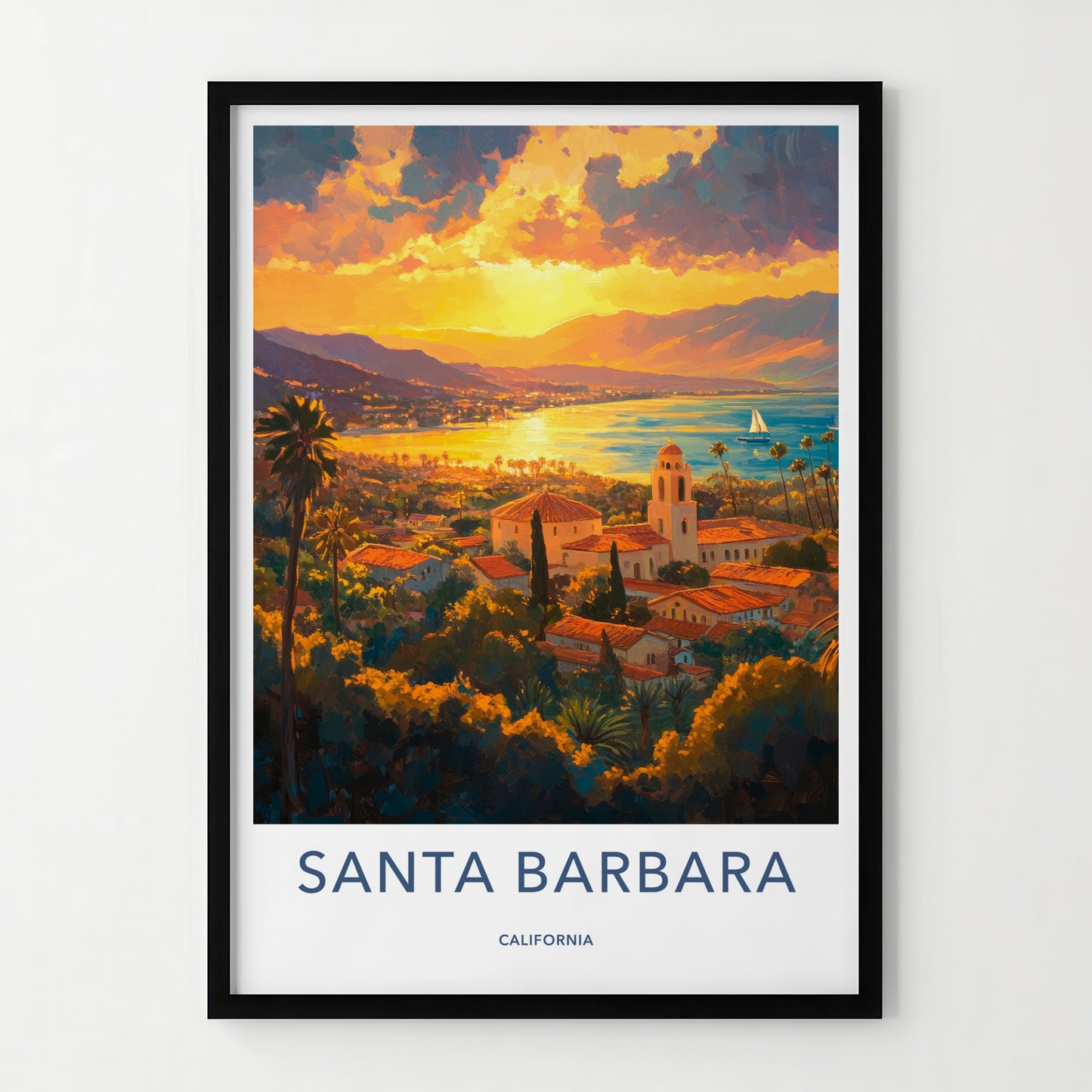 Santa Barbara Poster - California Travel Art - Golden Coastal Sunset Home Decor