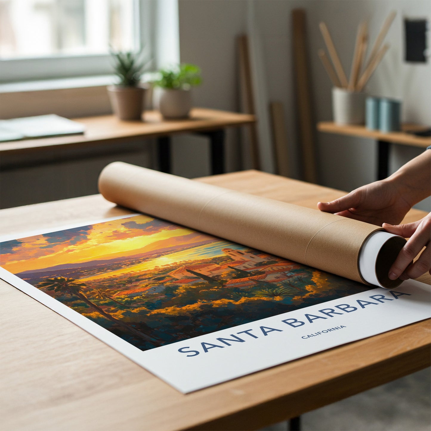 Santa Barbara Poster - California Travel Art - Golden Coastal Sunset Home Decor