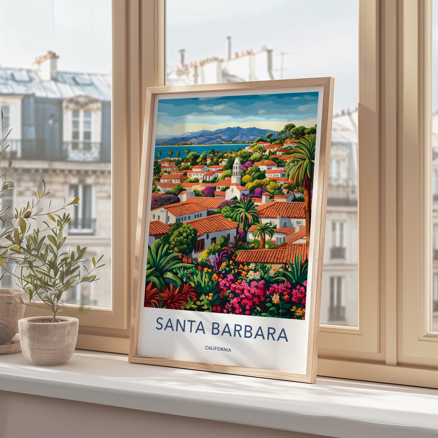 Santa Barbara Poster - California Travel Art - Lush Coastal Village Home Decor