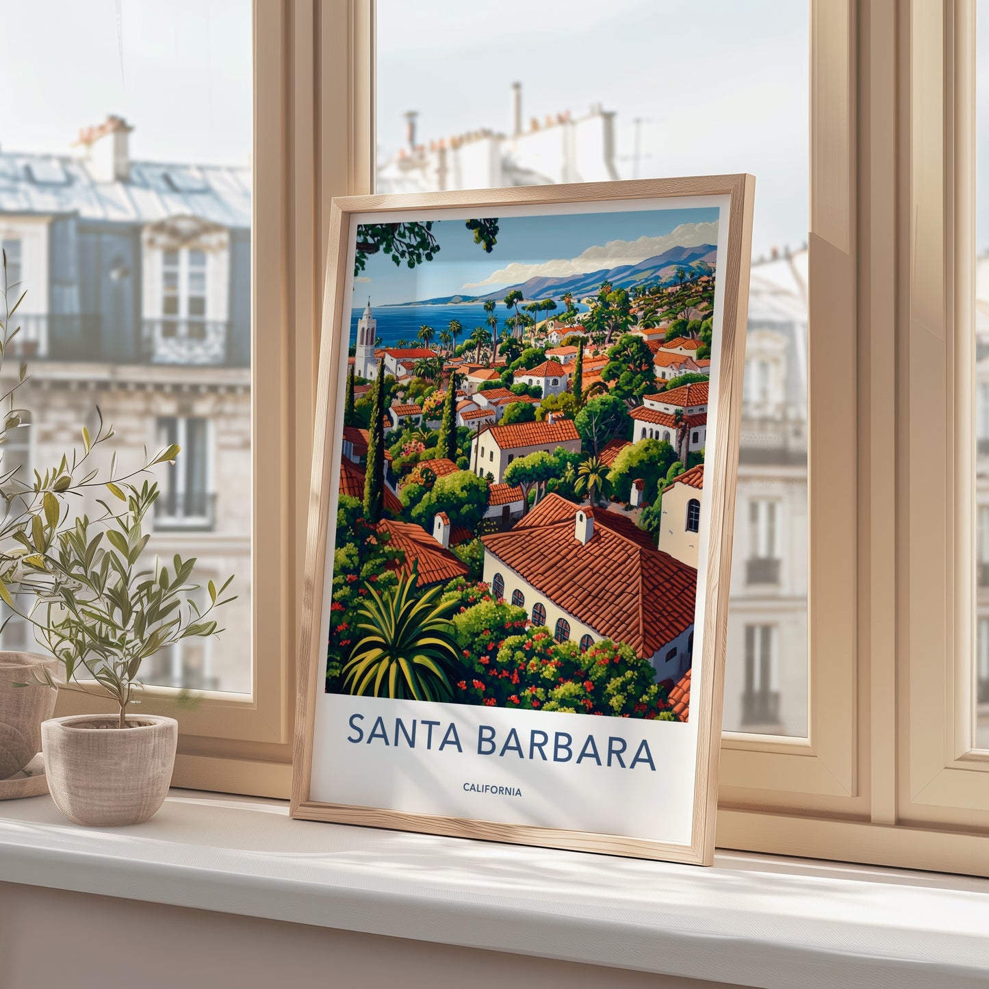 Santa Barbara Poster - California Travel Art - Mediterranean Seaside Town Home Decor