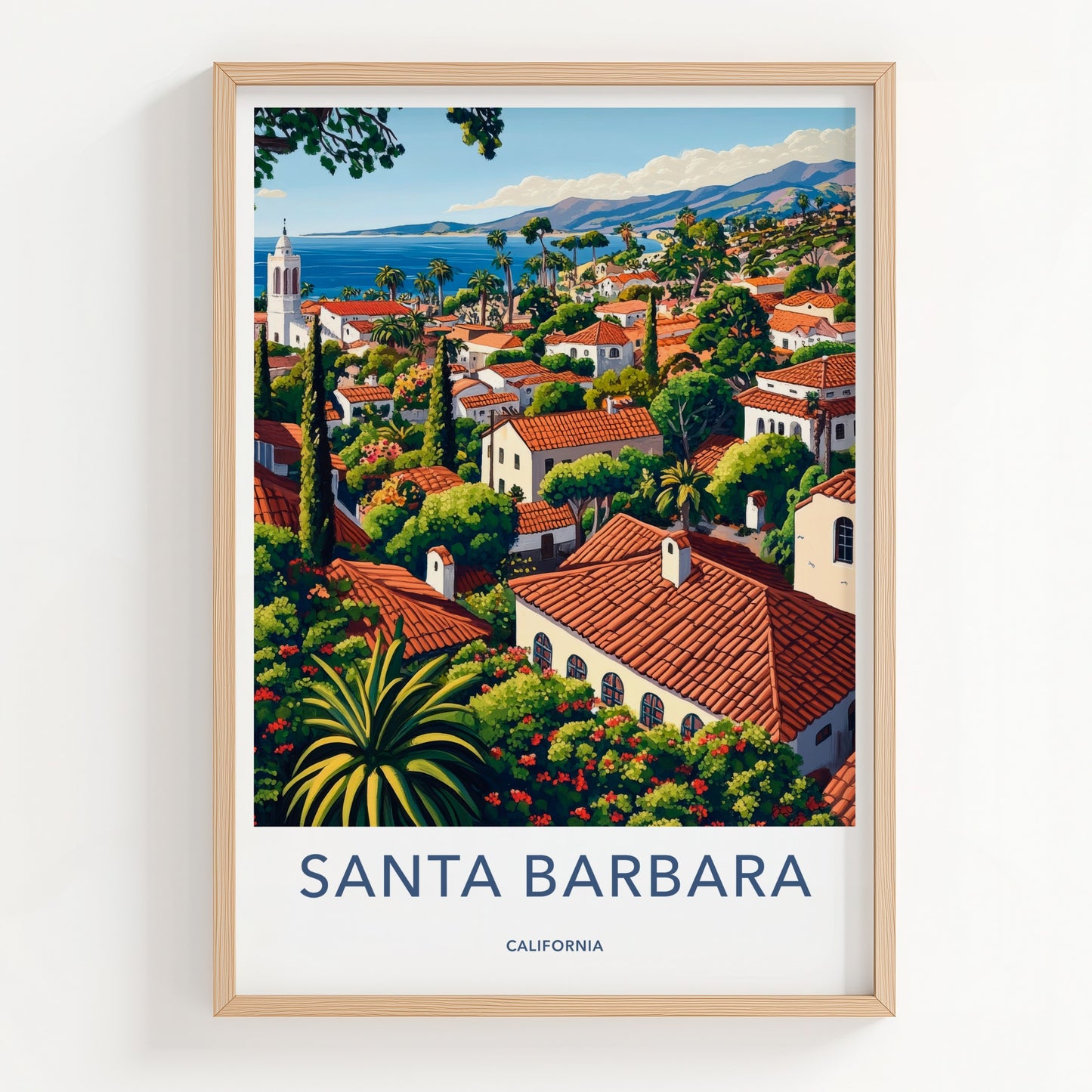 Santa Barbara Poster - California Travel Art - Mediterranean Seaside Town Home Decor