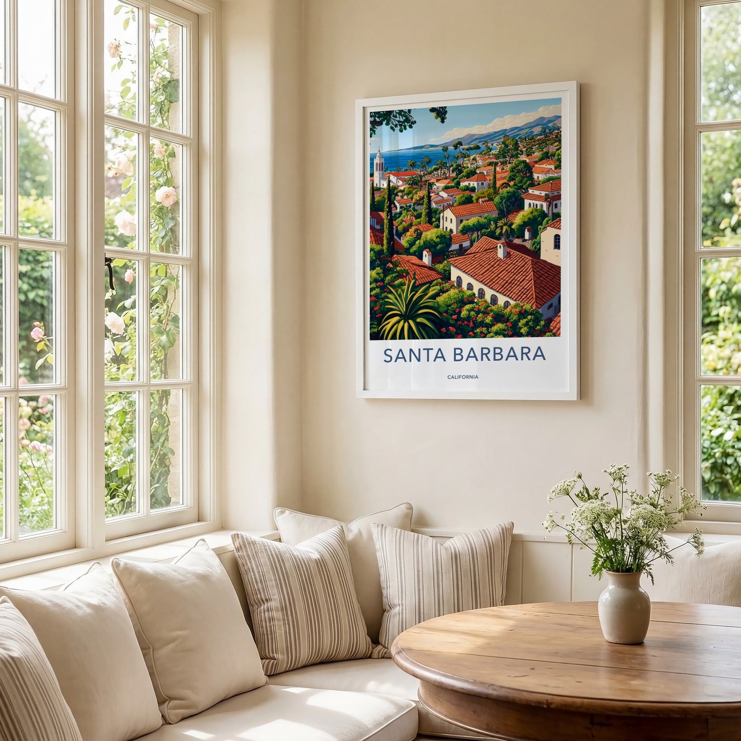 Santa Barbara Poster - California Travel Art - Mediterranean Seaside Town Home Decor