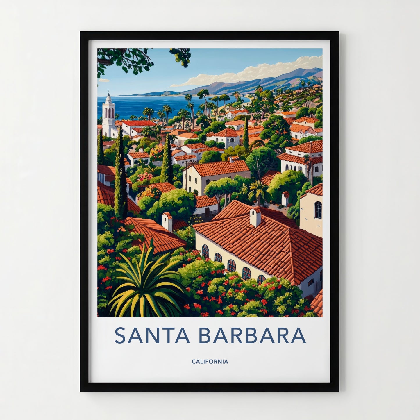 Santa Barbara Poster - California Travel Art - Mediterranean Seaside Town Home Decor