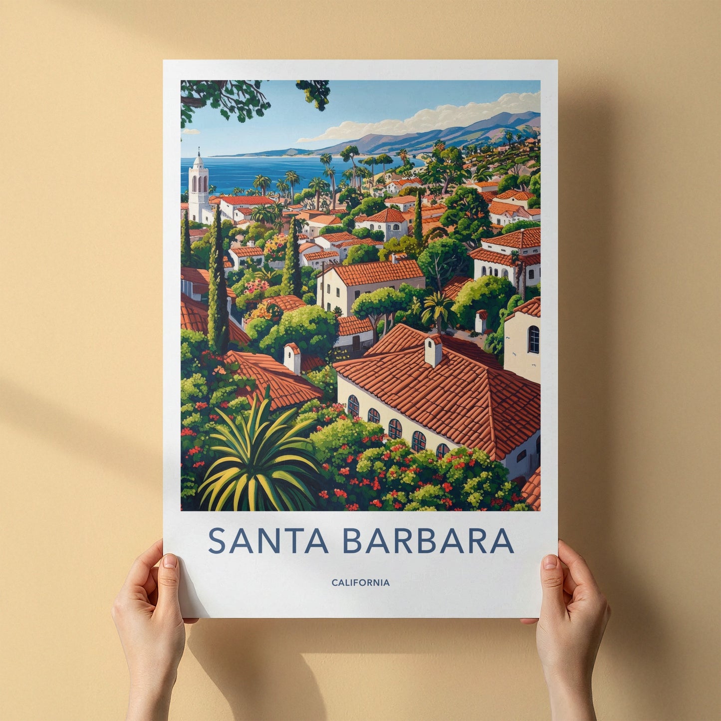 Santa Barbara Poster - California Travel Art - Mediterranean Seaside Town Home Decor