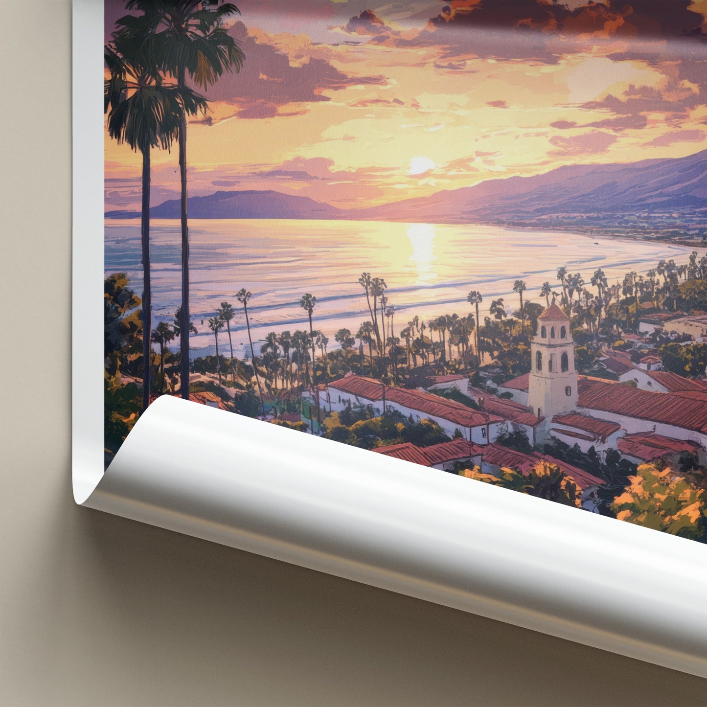 Santa Barbara Poster - California Travel Art - Ocean Sunset Town Home Decor