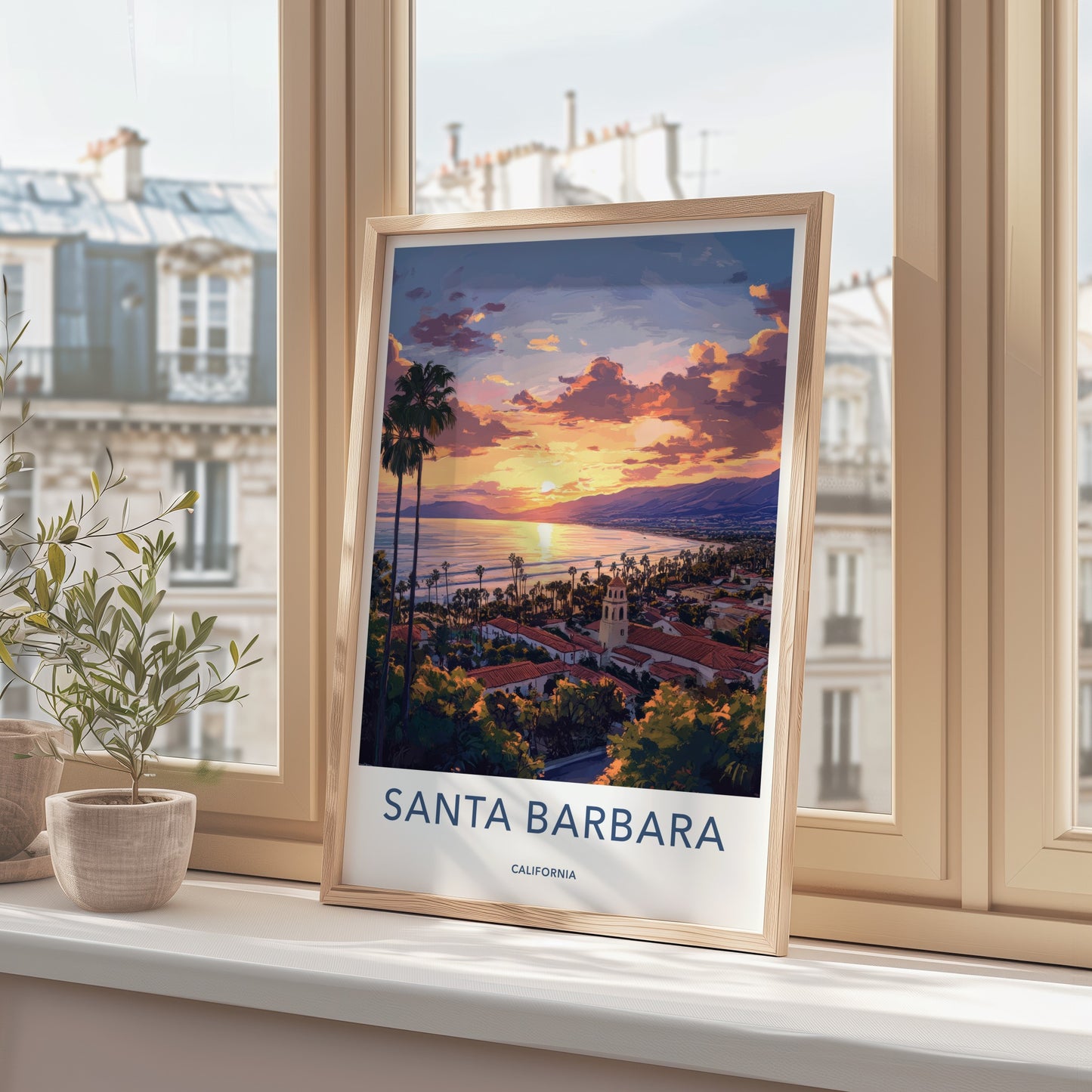 Santa Barbara Poster - California Travel Art - Ocean Sunset Town Home Decor