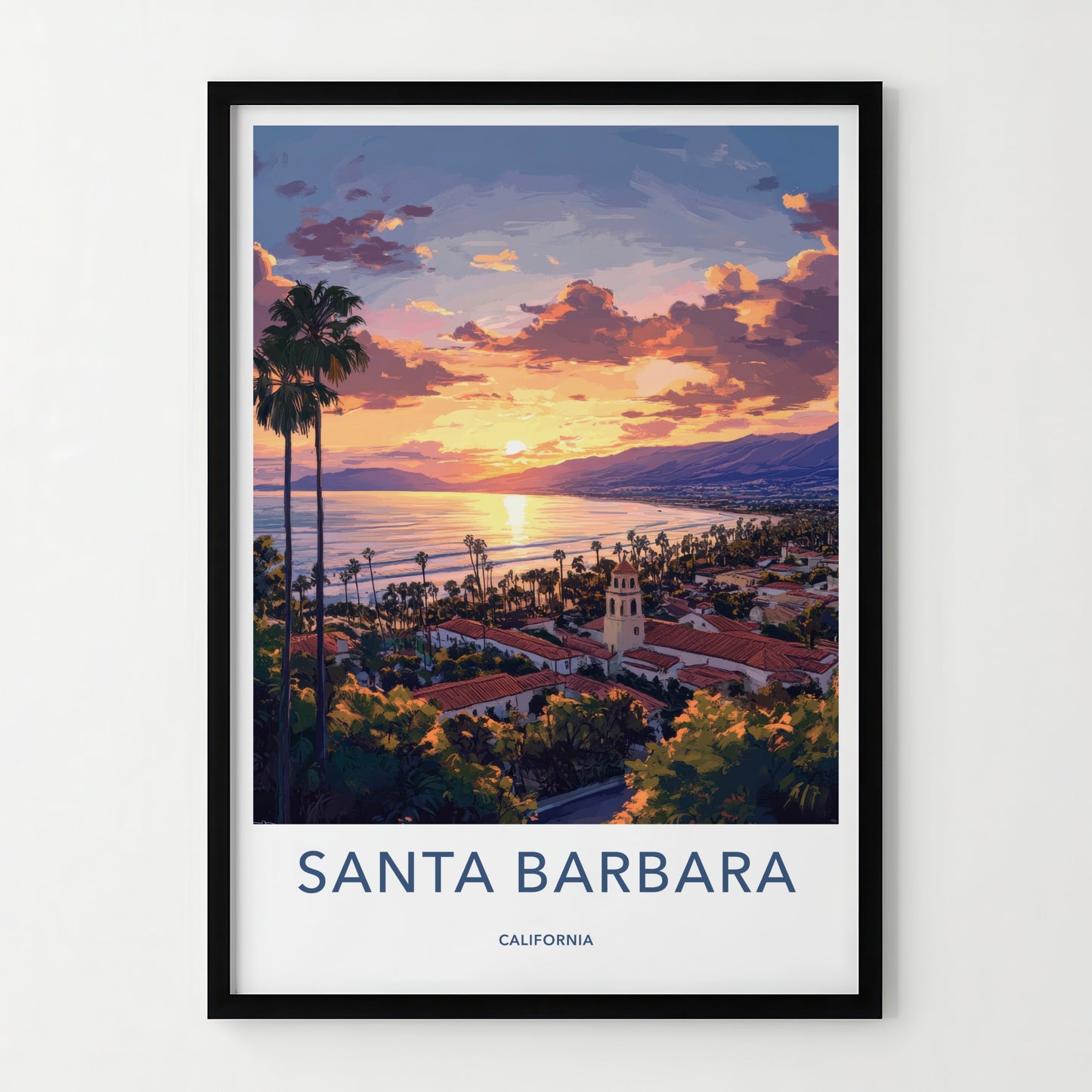 Santa Barbara Poster - California Travel Art - Ocean Sunset Town Home Decor