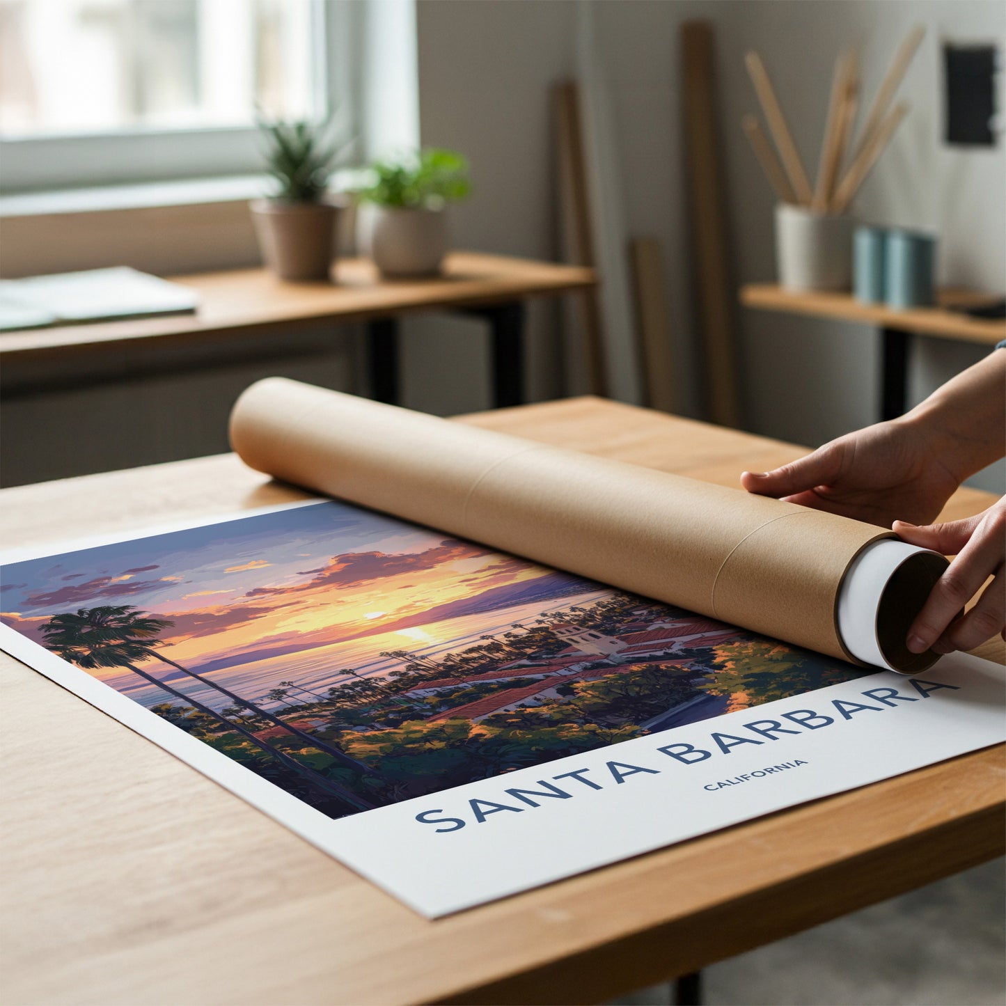 Santa Barbara Poster - California Travel Art - Ocean Sunset Town Home Decor