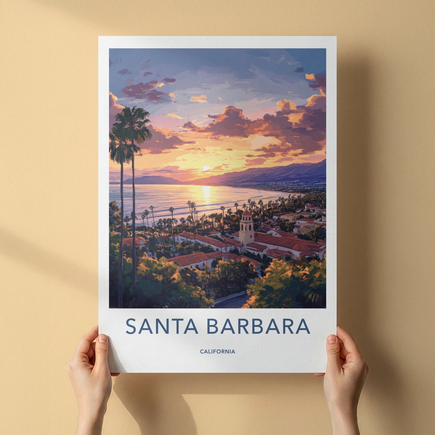 Santa Barbara Poster - California Travel Art - Ocean Sunset Town Home Decor
