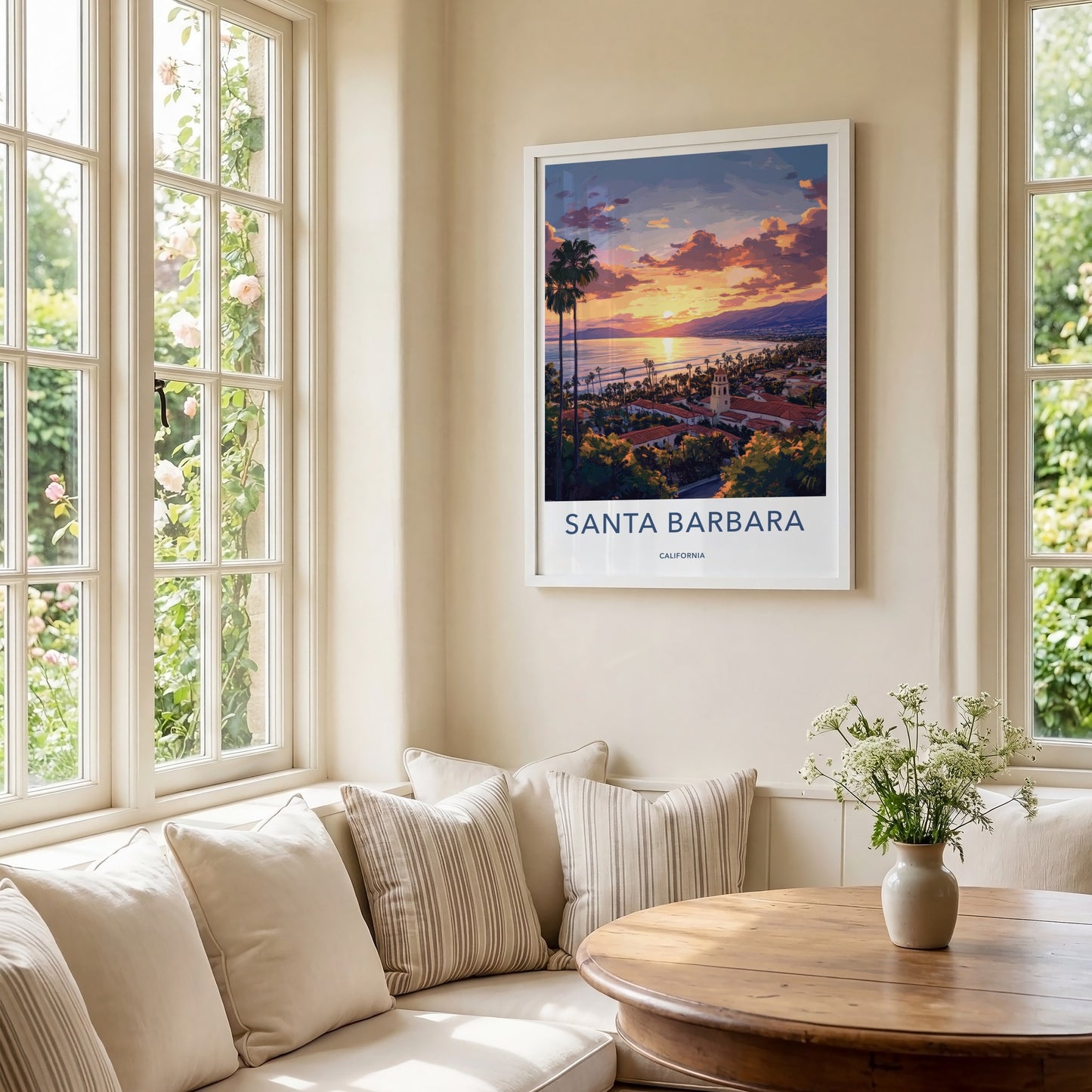 Santa Barbara Poster - California Travel Art - Ocean Sunset Town Home Decor