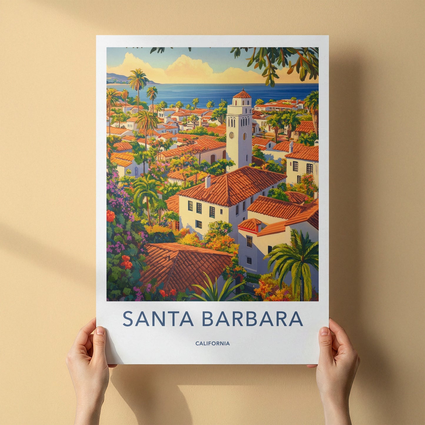 Santa Barbara Poster - California Wall Art - Coastal Village Overview Home Decor