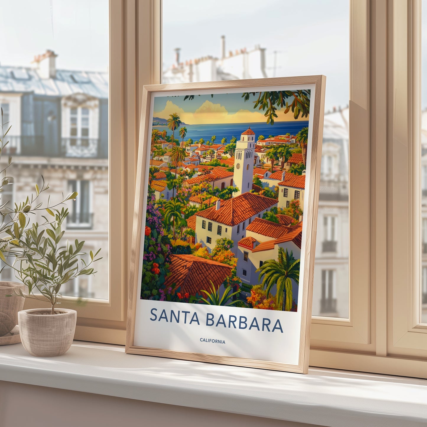 Santa Barbara Poster - California Wall Art - Coastal Village Overview Home Decor
