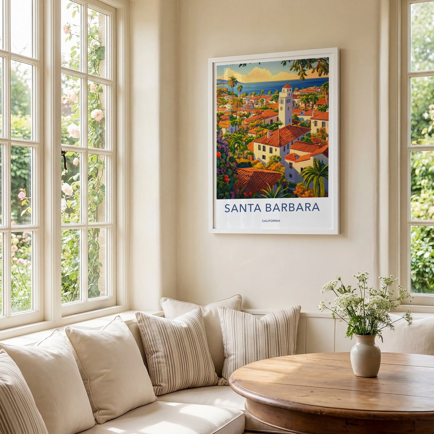 Santa Barbara Poster - California Wall Art - Coastal Village Overview Home Decor
