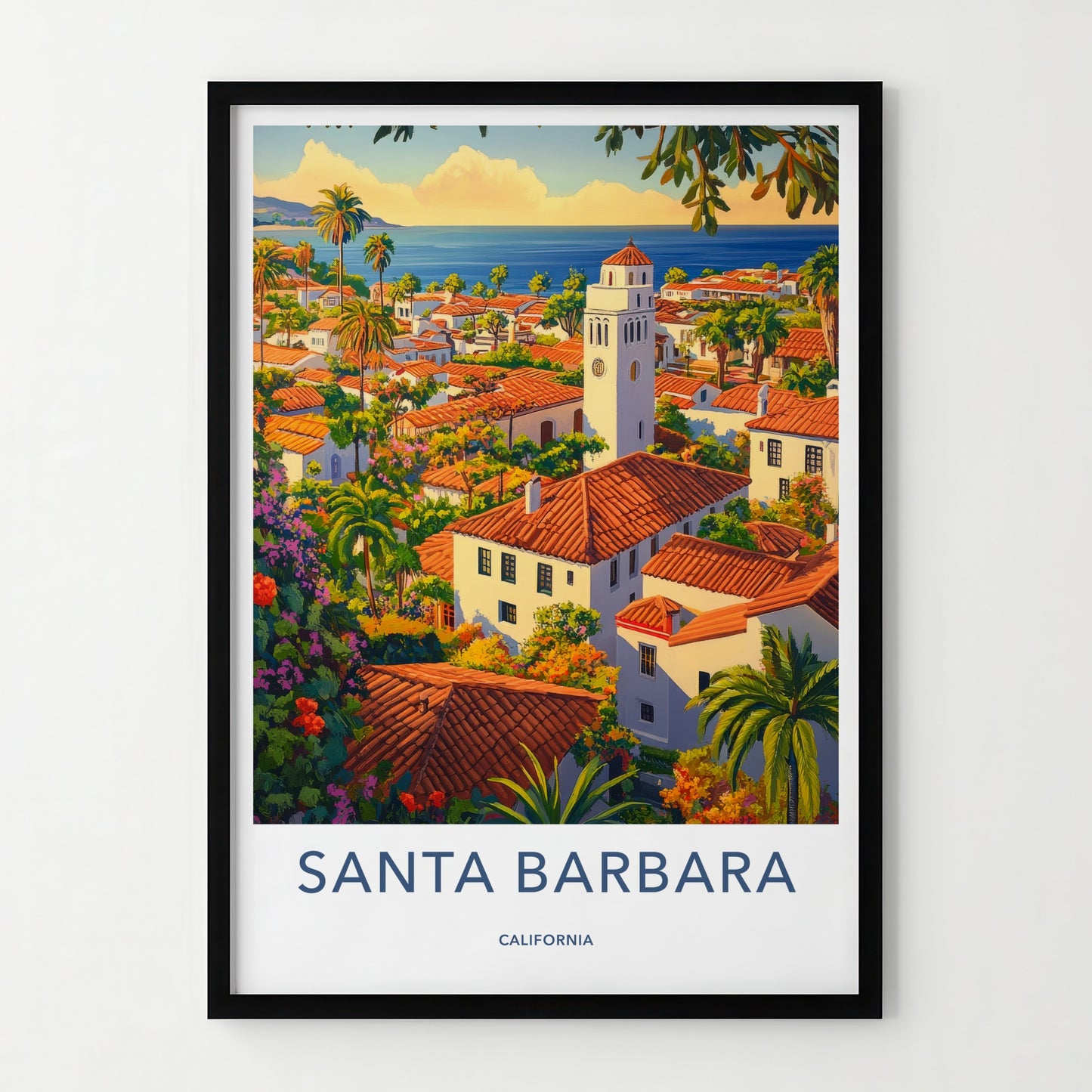 Santa Barbara Poster - California Wall Art - Coastal Village Overview Home Decor
