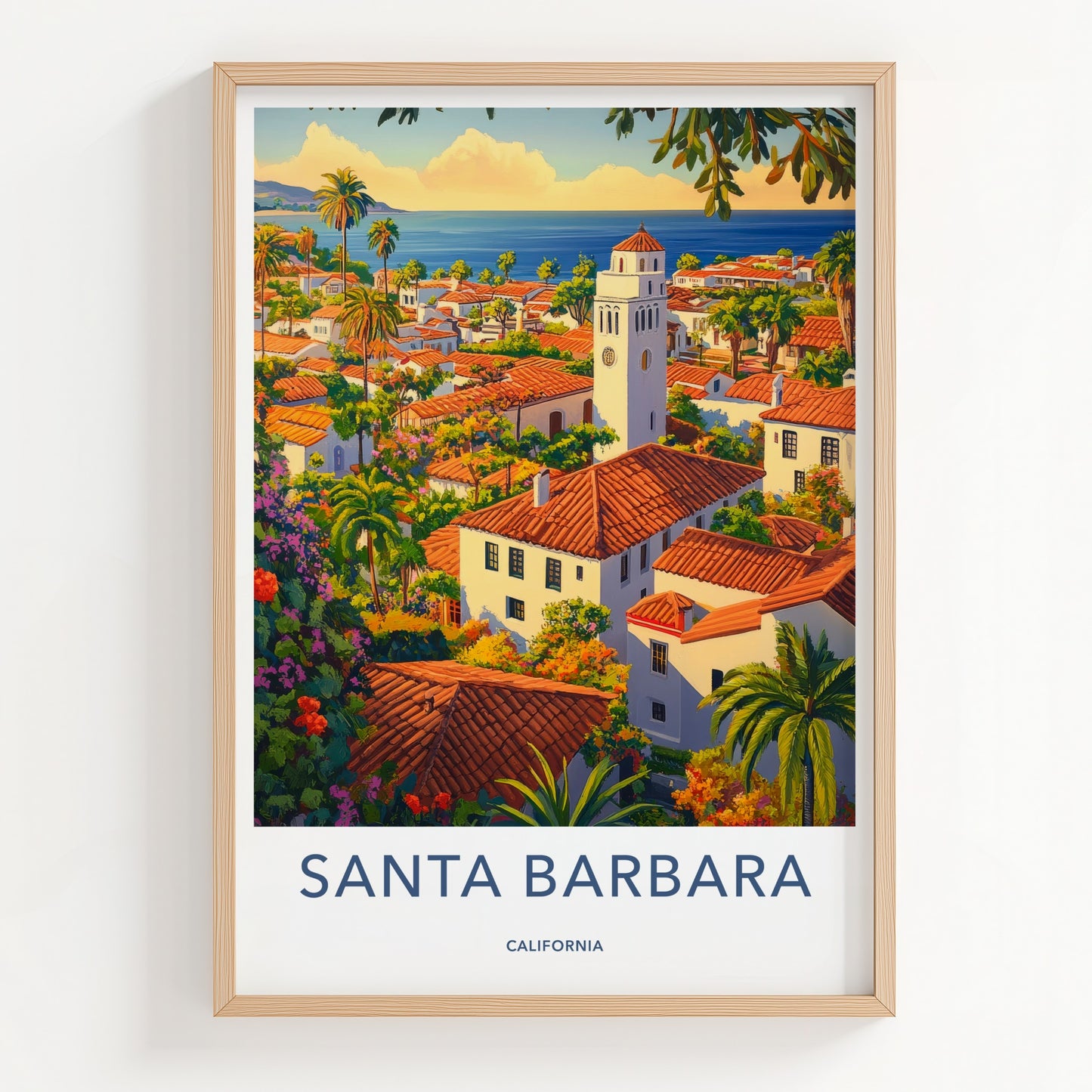 Santa Barbara Poster - California Wall Art - Coastal Village Overview Home Decor