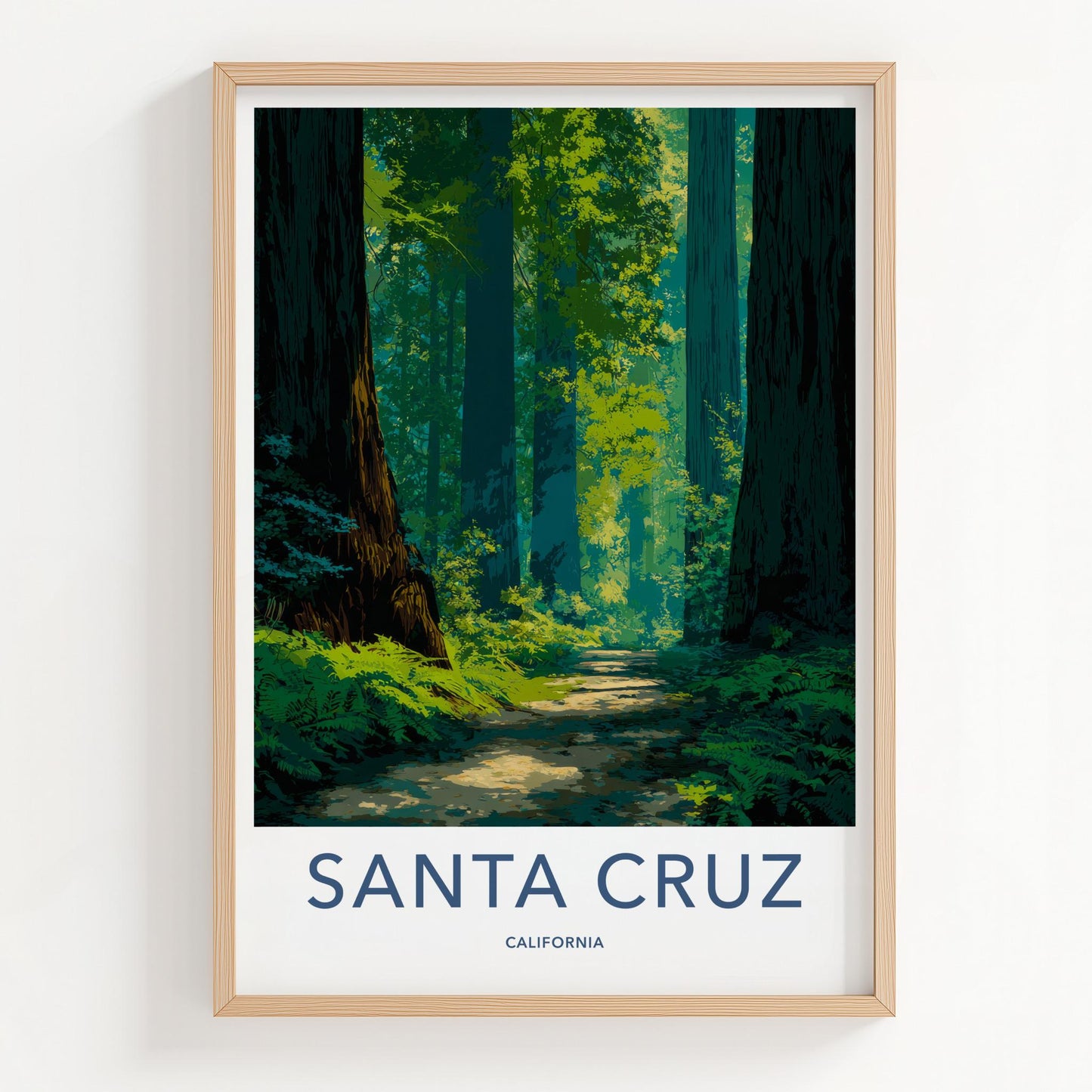 Santa Cruz Poster - California Travel Art - Redwood Forest Path Wall Decor