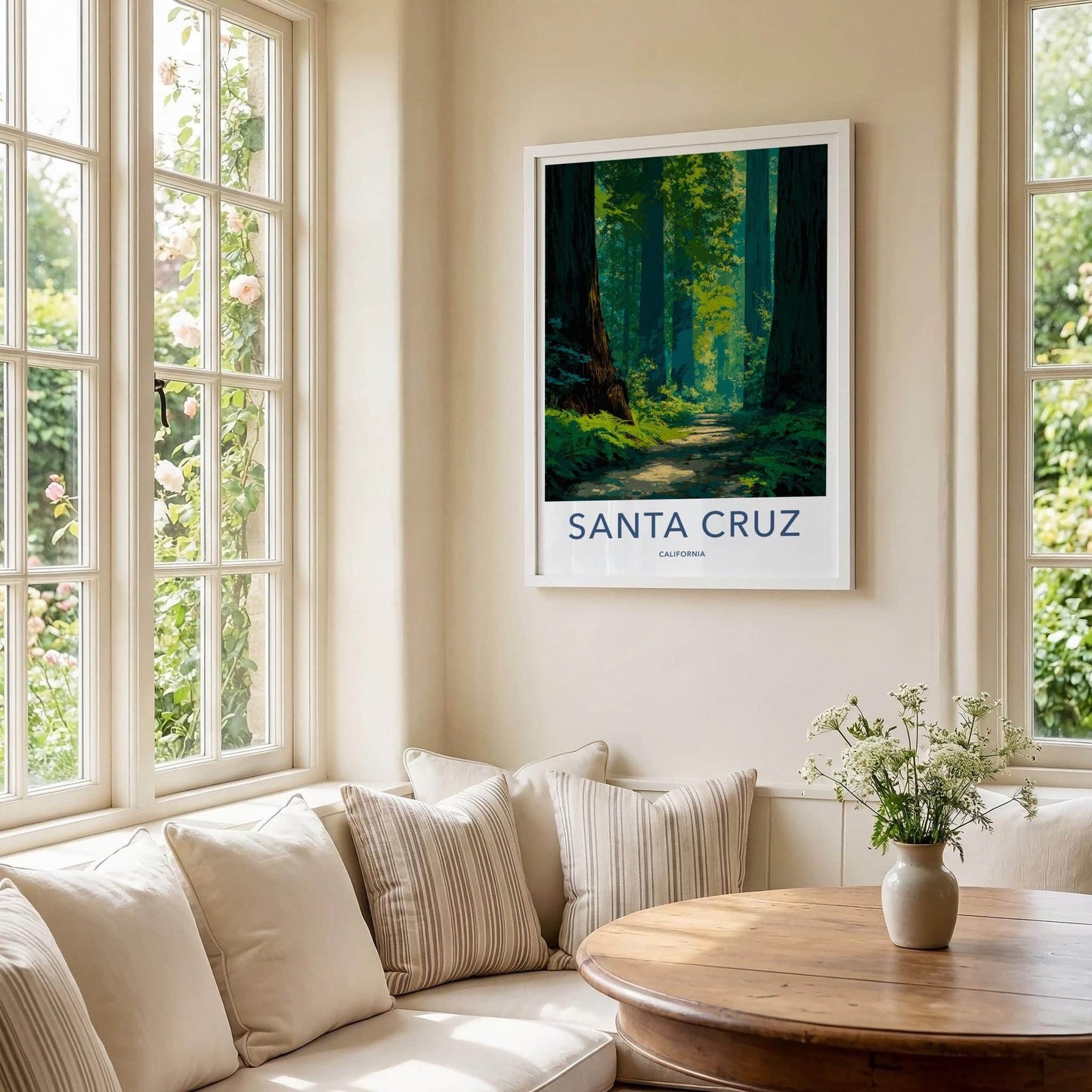 Santa Cruz Poster - California Travel Art - Redwood Forest Path Wall Decor