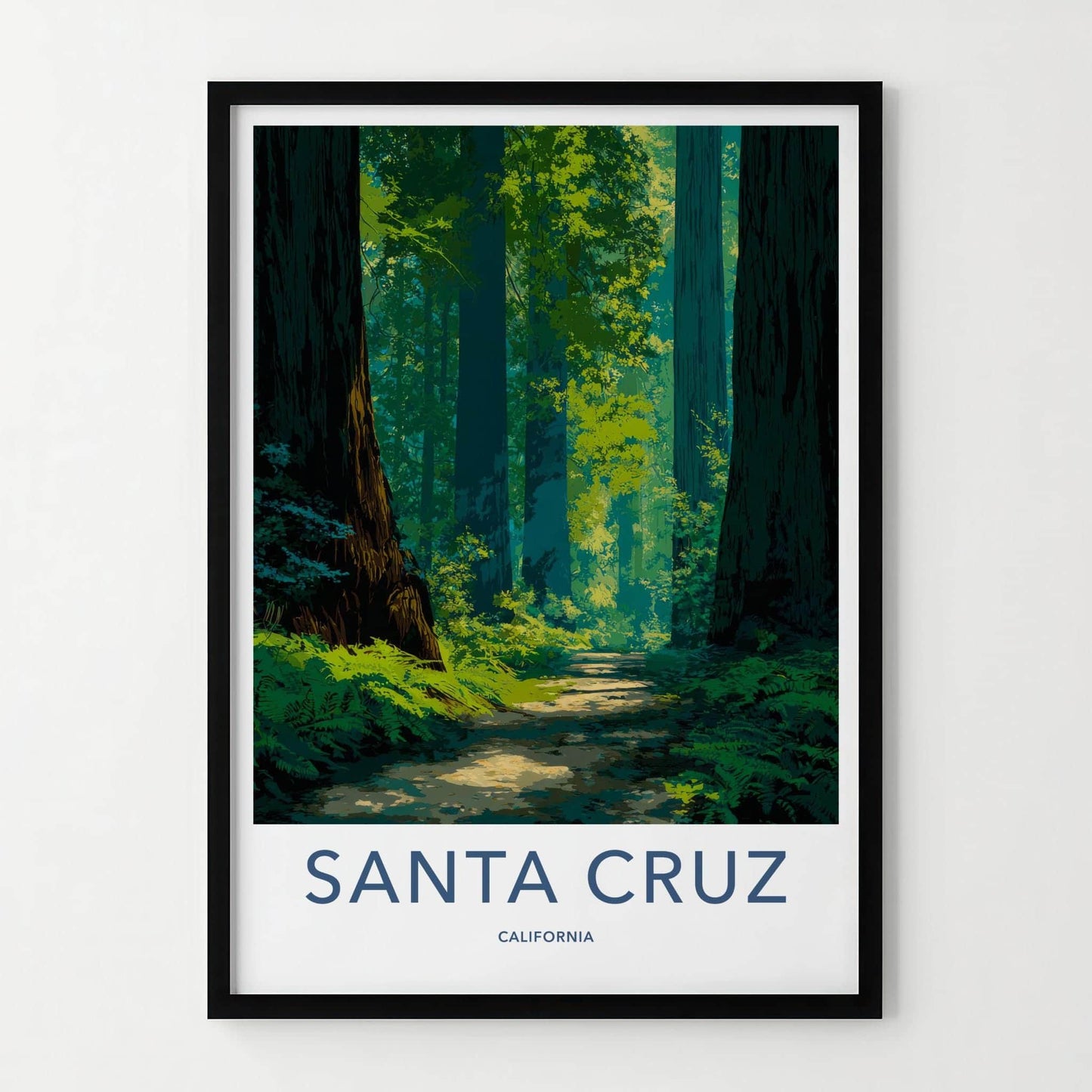 Santa Cruz Poster - California Travel Art - Redwood Forest Path Wall Decor