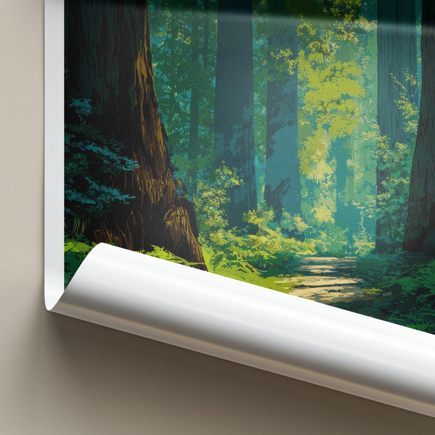 Santa Cruz Poster - California Travel Art - Redwood Forest Path Wall Decor