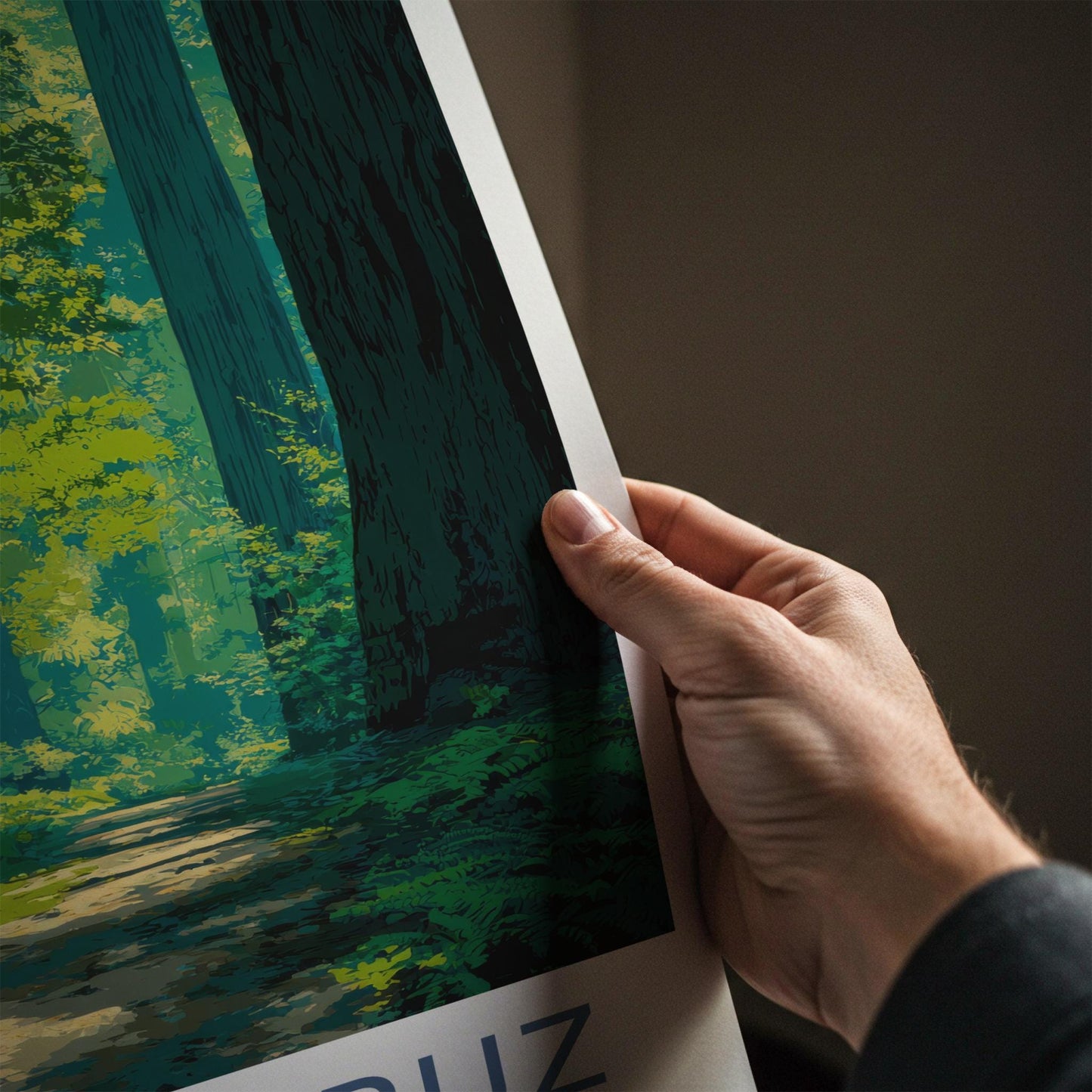 Santa Cruz Poster - California Travel Art - Redwood Forest Path Wall Decor